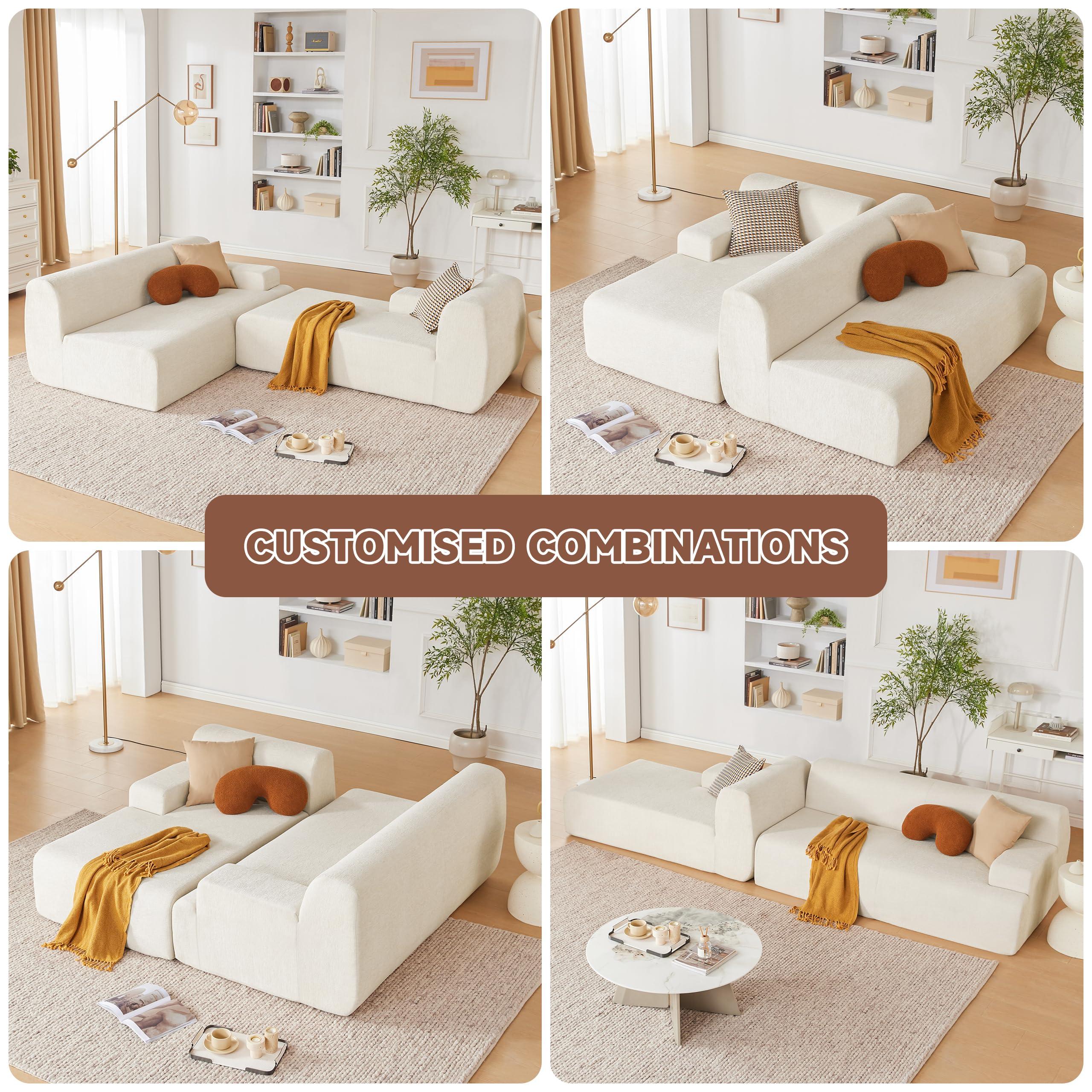 Huatean Home 107" Modular Sectional Sofa, Sponge Sofa for Living Room, High Density Sponges Cloud Couch,Modular L-Shape Sofa Couch with Chaise, (Beige) - Image 4