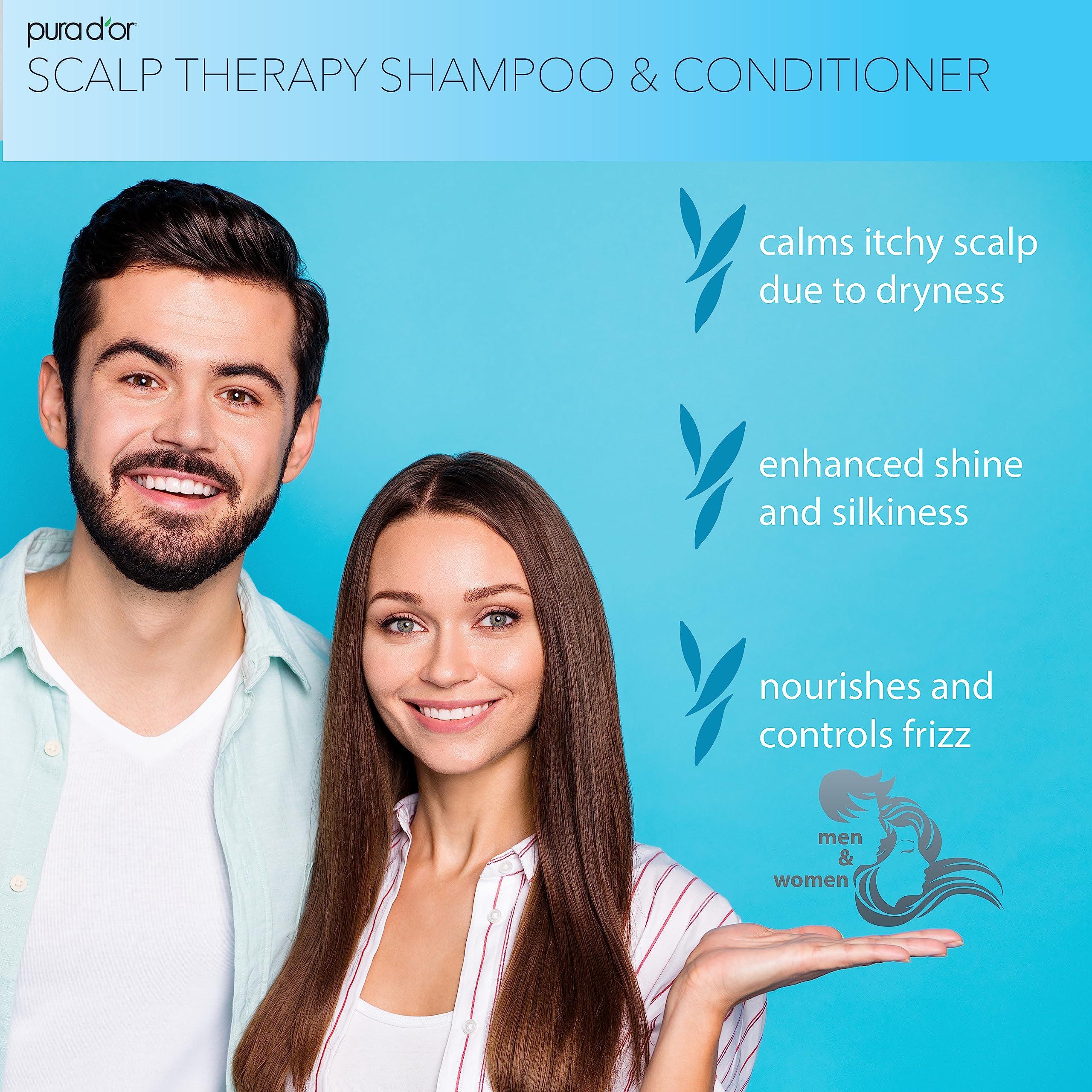 PURA D'OR Scalp Therapy Shampoo & Conditioner Set (16oz x 2) Dry, Itchy Scalp-Hydrates & Nourishes Hair w/Tea Tree, Peppermint, Argan Oil & Biotin, All Hair Type, Men Women (Packaging Varies) - Image 3