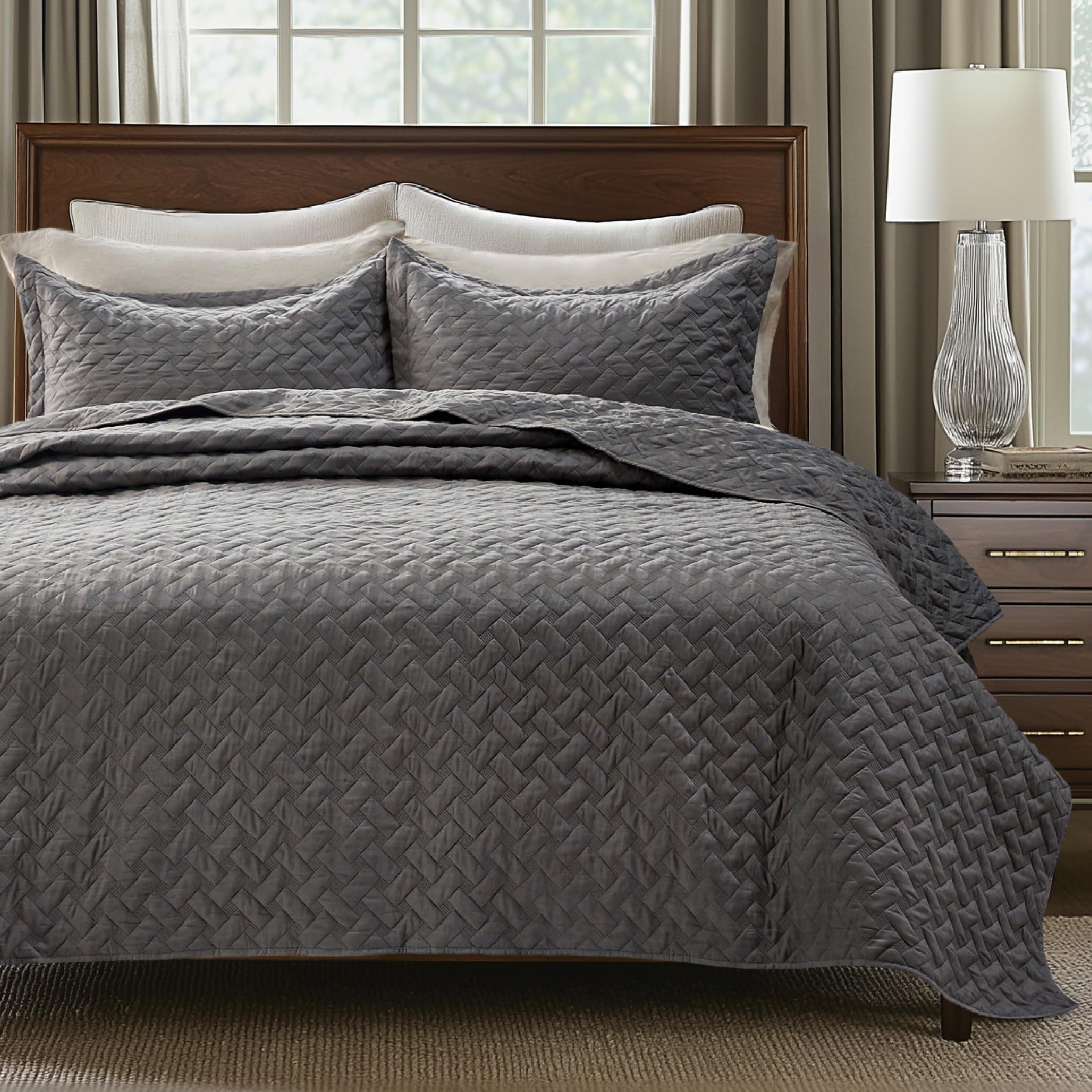 Bedsure Quilts Queen Size - Grey Bedspreads Queen Size with Basket Weave Pattern, Soft Quilt Bedding, Lightweight Comforter Coverlet for All Seasons (90" x 96") - Image 9