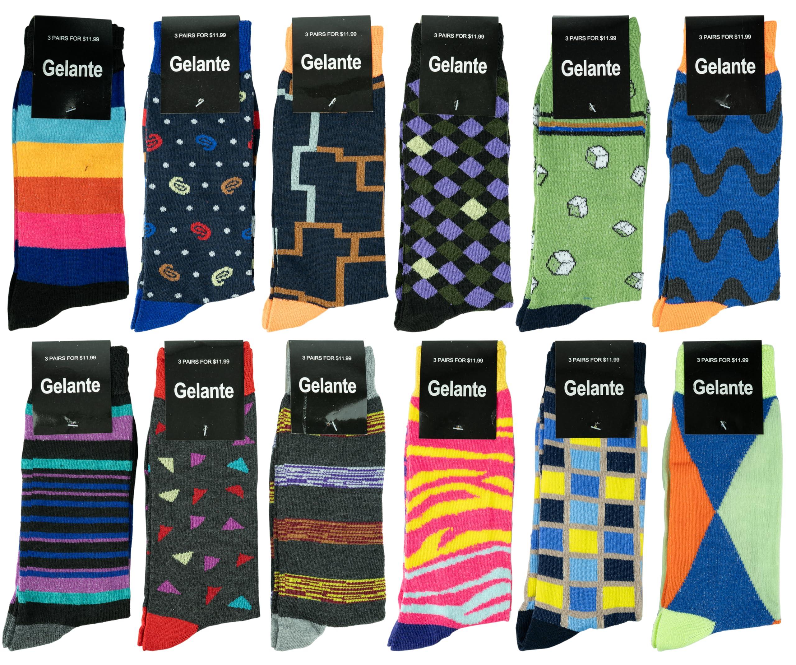 Gelante 12 Pairs Mens Cotton Funny Crazy Colorful Crew Dress Sock - Image 2