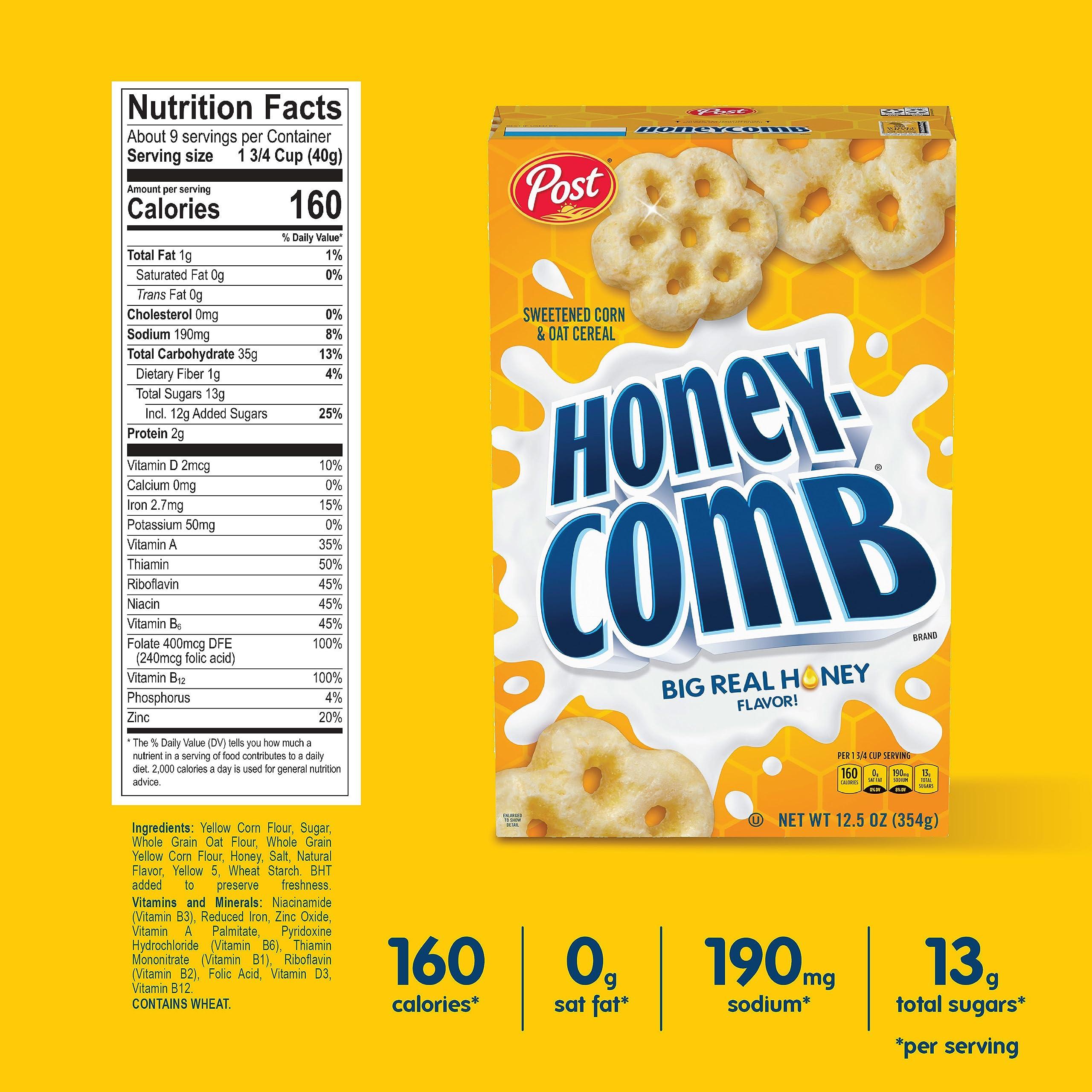 Post Honeycomb Cereal, Honey Flavored Sweetened Corn and Oat Cereal, 19 OZ Box - Image 2