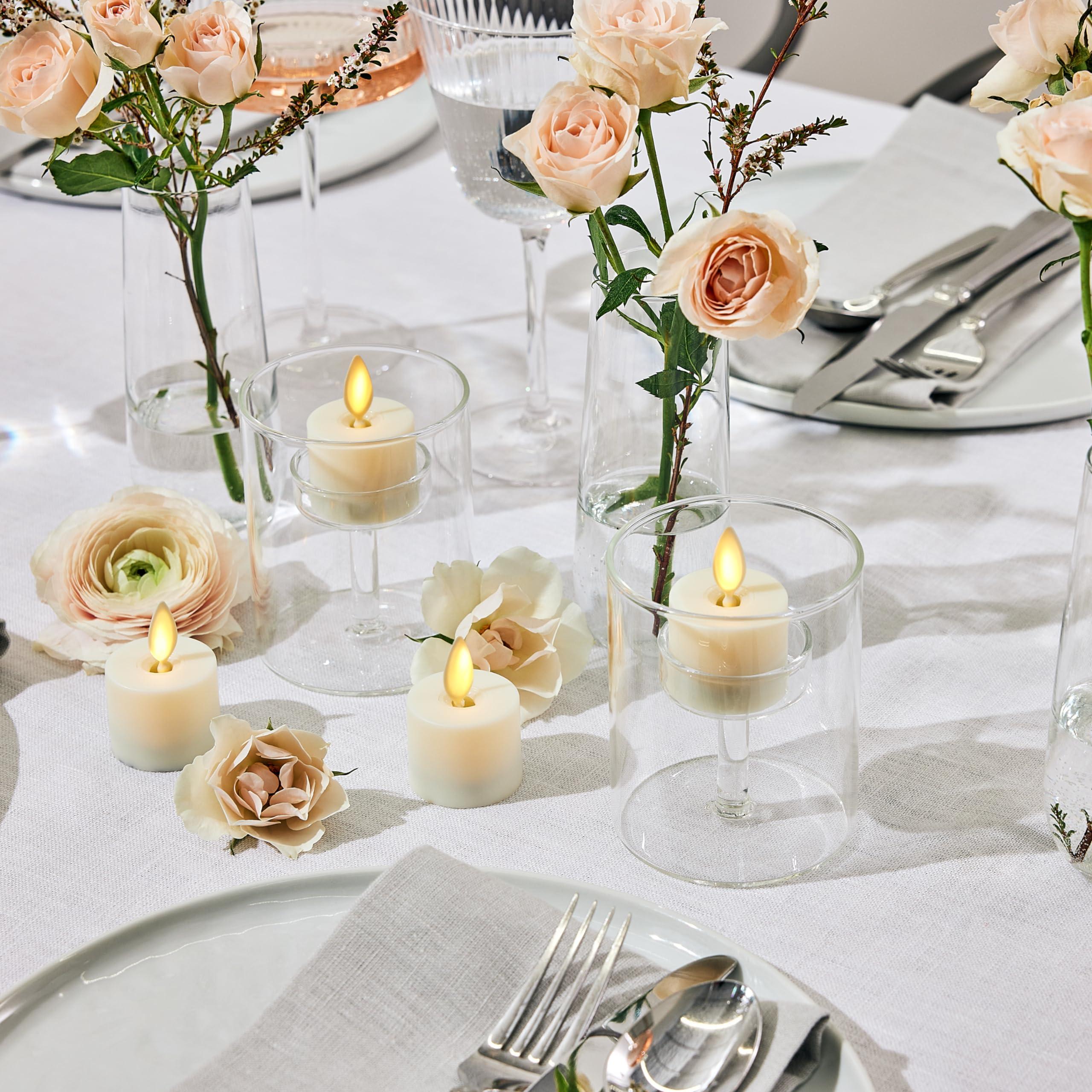 Luminara Flickering Flameless Pearl Ivory Tealights - Warm LED Light Flame Votives - Battery Operated Decor for Dining Room Table Centerpieces, Fireplace Mantel, Dinner Party, Reception - Set of 4 - Image 2