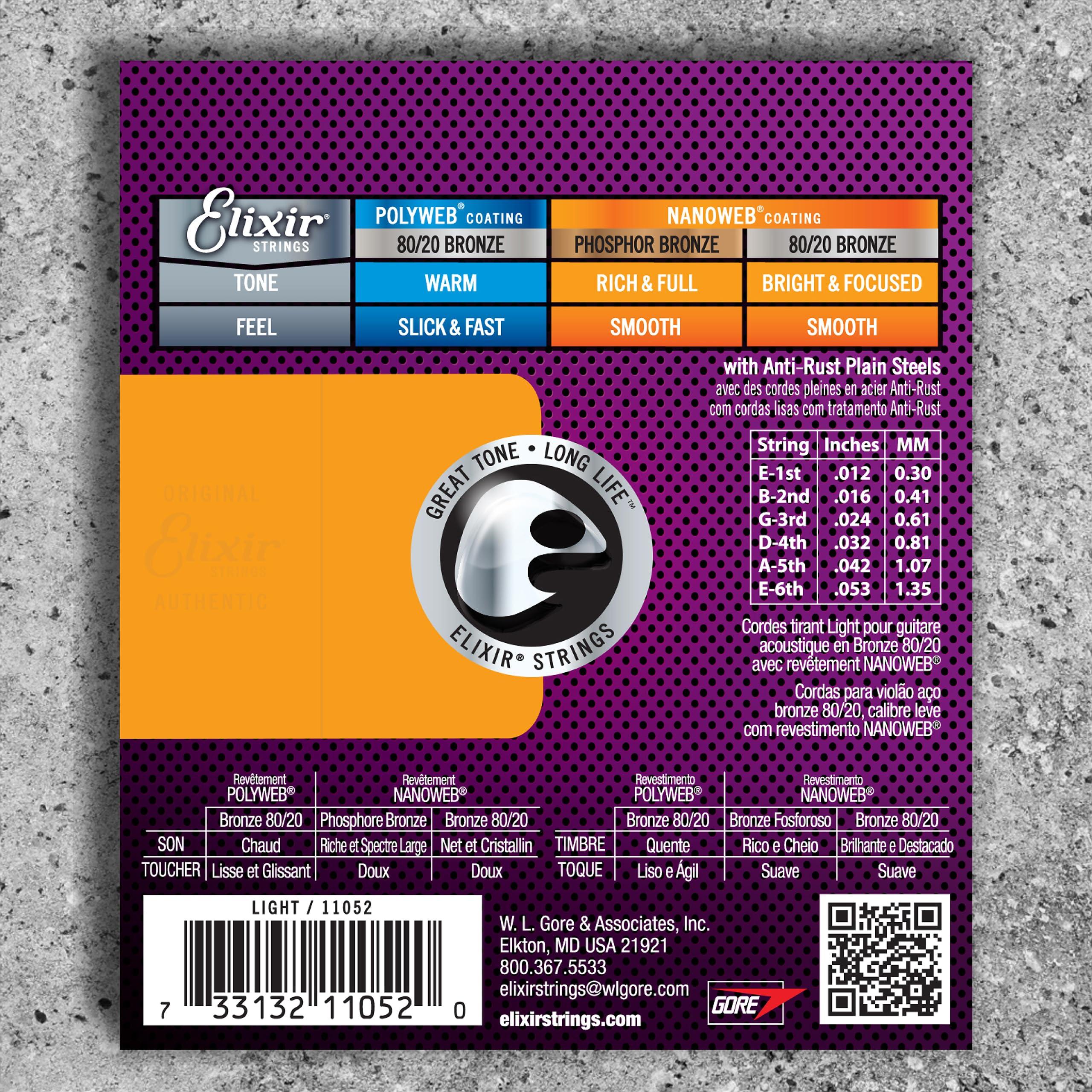 Elixir Strings, Acoustic Guitar Strings, 80/20 Bronze with NANOWEB Coating, Longest-Lasting Bright and Focused Tone with Comfortable Feel, 6 String Set, Light 12-53 - Image 2
