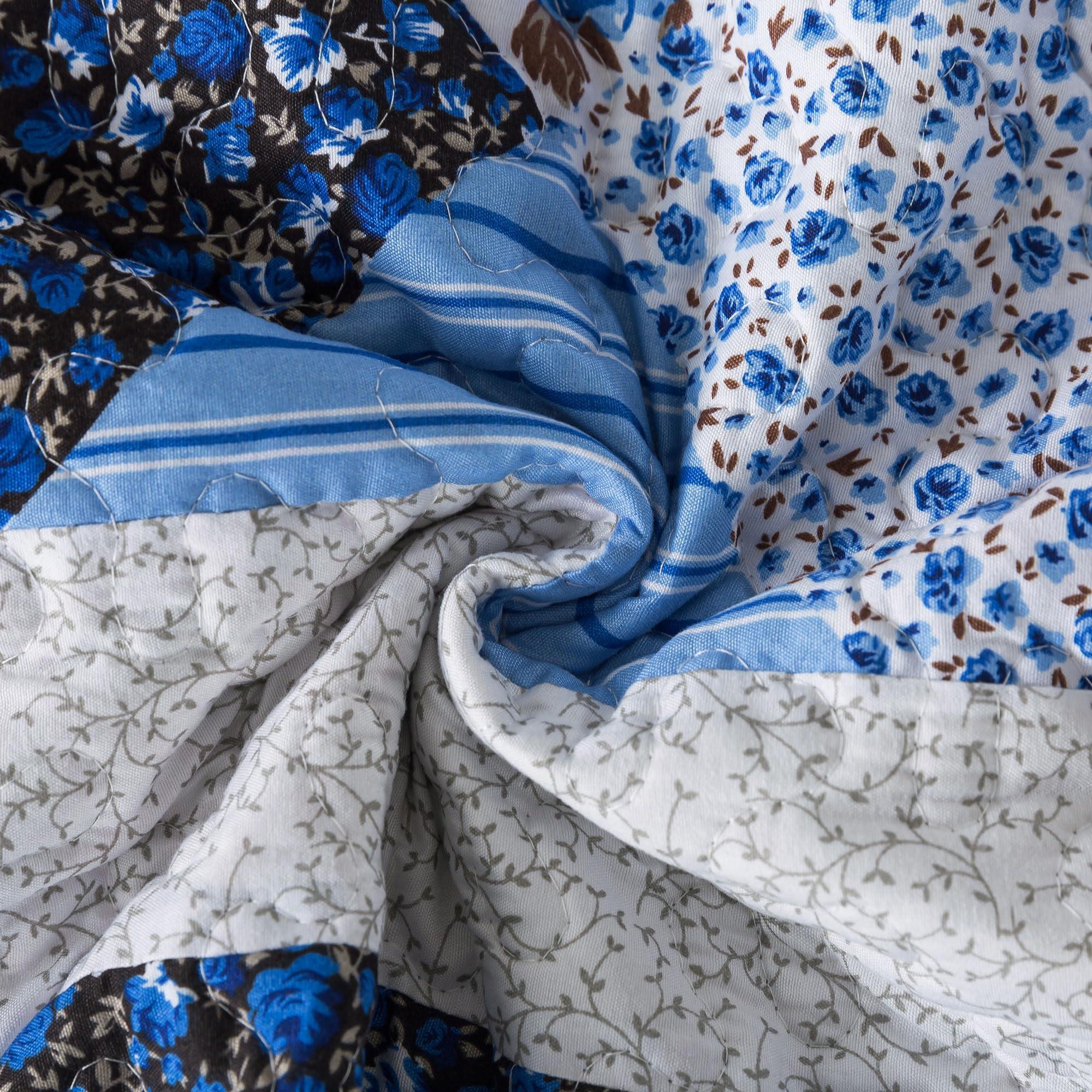 HoneiLife Quilt Set King Size - 3 Piece Microfiber Quilts Reversible Bedspreads Patchwork Coverlets Floral Bedding Set All Season Quilts with Blue and White Porcelain Pattern - Image 8