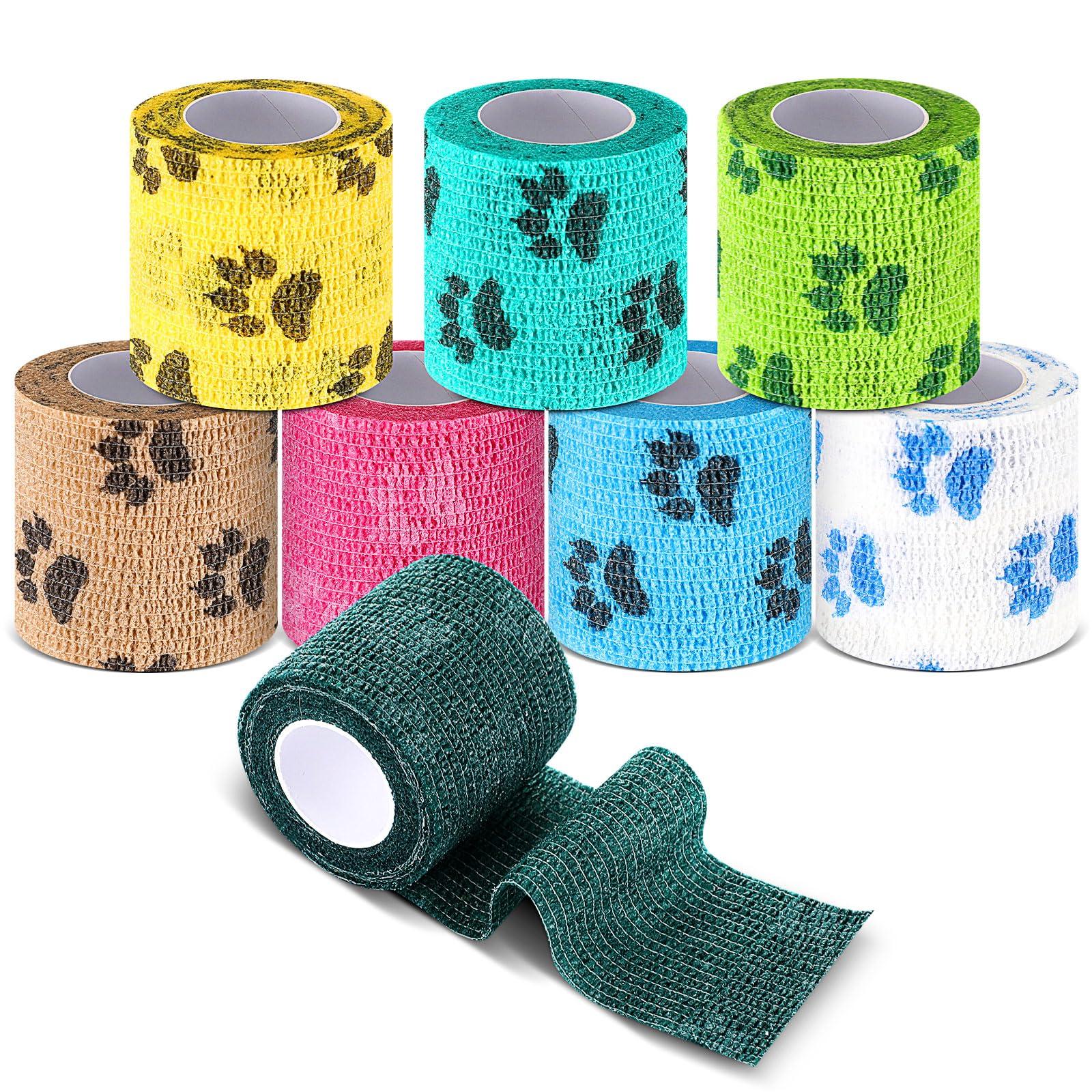 Threlaco 8 Rolls Dog Self Adhesive Bandage Wrap Pet Bandage Bitter Vet Wrap Non Woven Tape for Dog Pet Cat Horses Birds Animals, 8 Colors