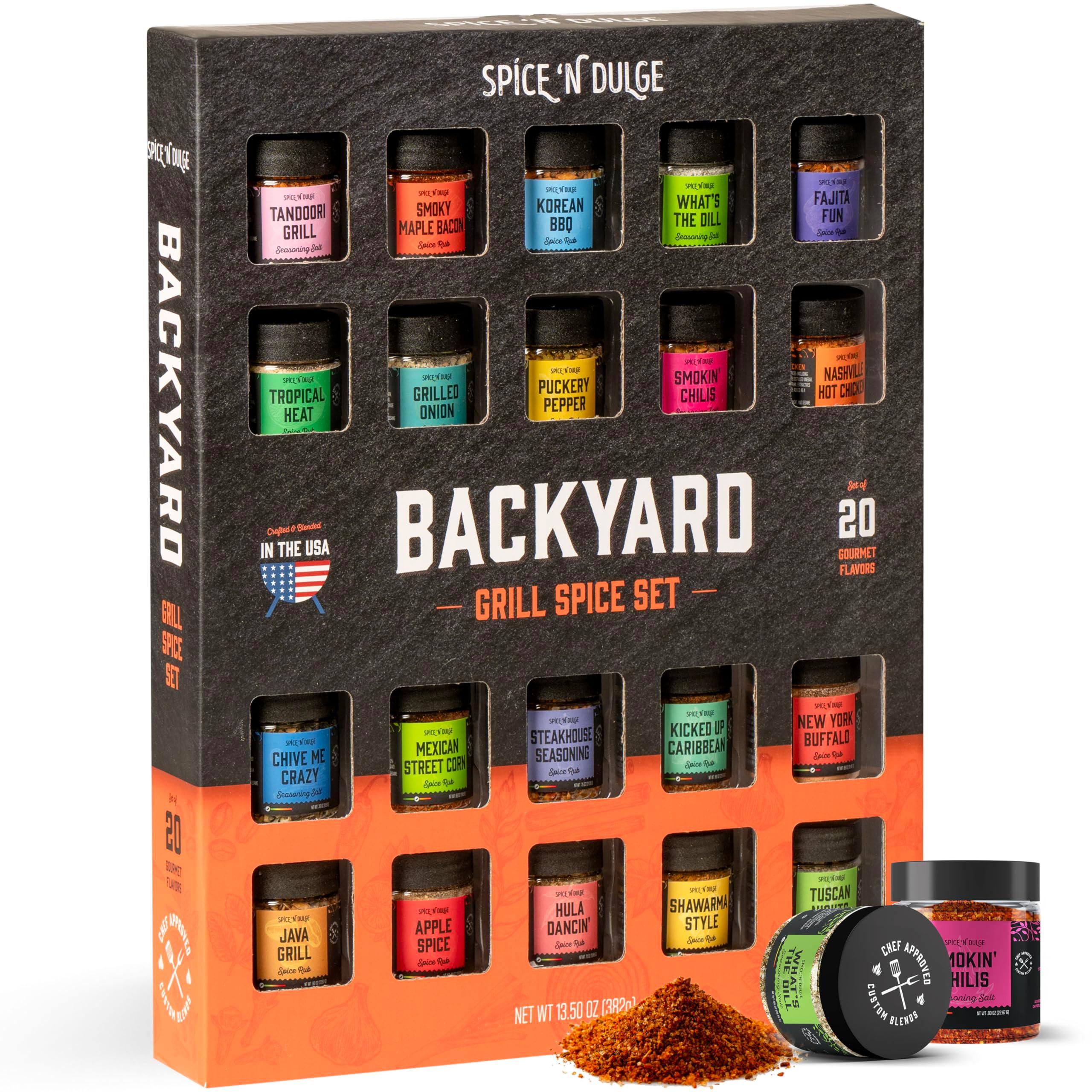 Grilling Spice Set Grill Seasoning Gifts, 20 Unique Spices and Seasonings Jars Gift Set, BBQ Gifts For Men, Dad, Husband, Father, Flavors Like Chili, Cajun, Garlic, Steak, Rub, Herbs, Blend and More