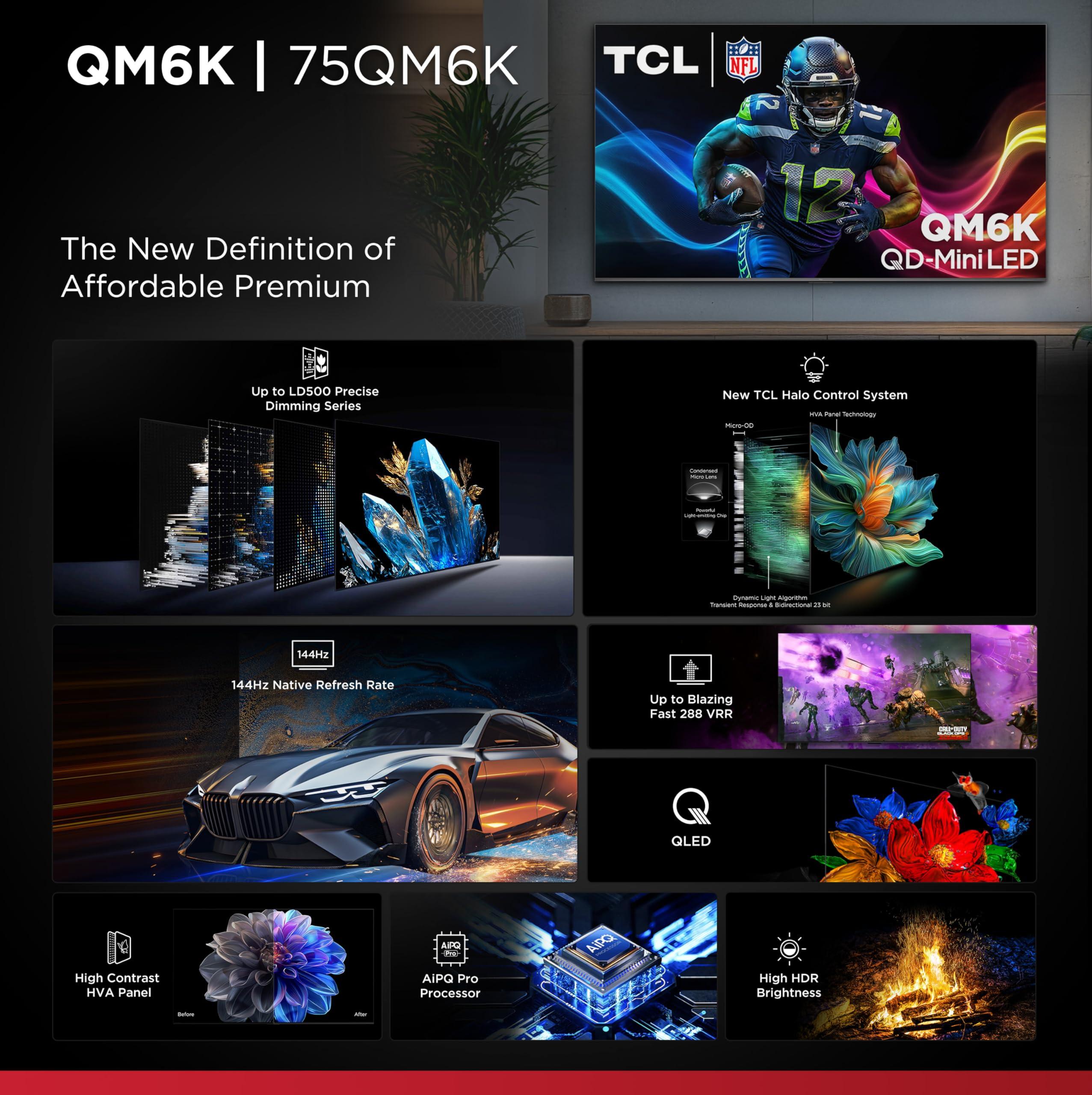 TCL 75-Inch Class QM6K Series QD-Mini LED 4K UHD Google Smart TV Best Value Mini-LED TV - QLED, 144hz, 288hz Gaming Rate, High Contrast Screen, Onkyo Audio, Dolby Atmos (75QM6K, 2025 Model) - Image 4