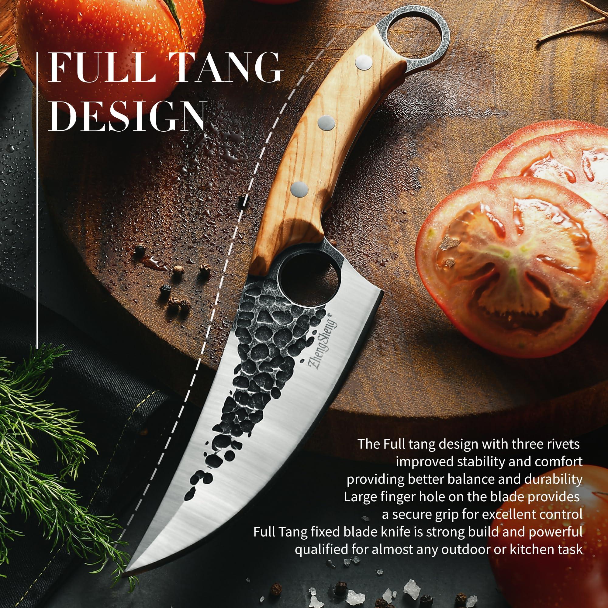 ZhengSheng 6.0” Chef Knife, Great Kitchen Knife with Leather Sheath Olive Handle Forged Viking Cleaver Knive Japanese Style knives for Home Cooking, Camping, BBQ - Image 3