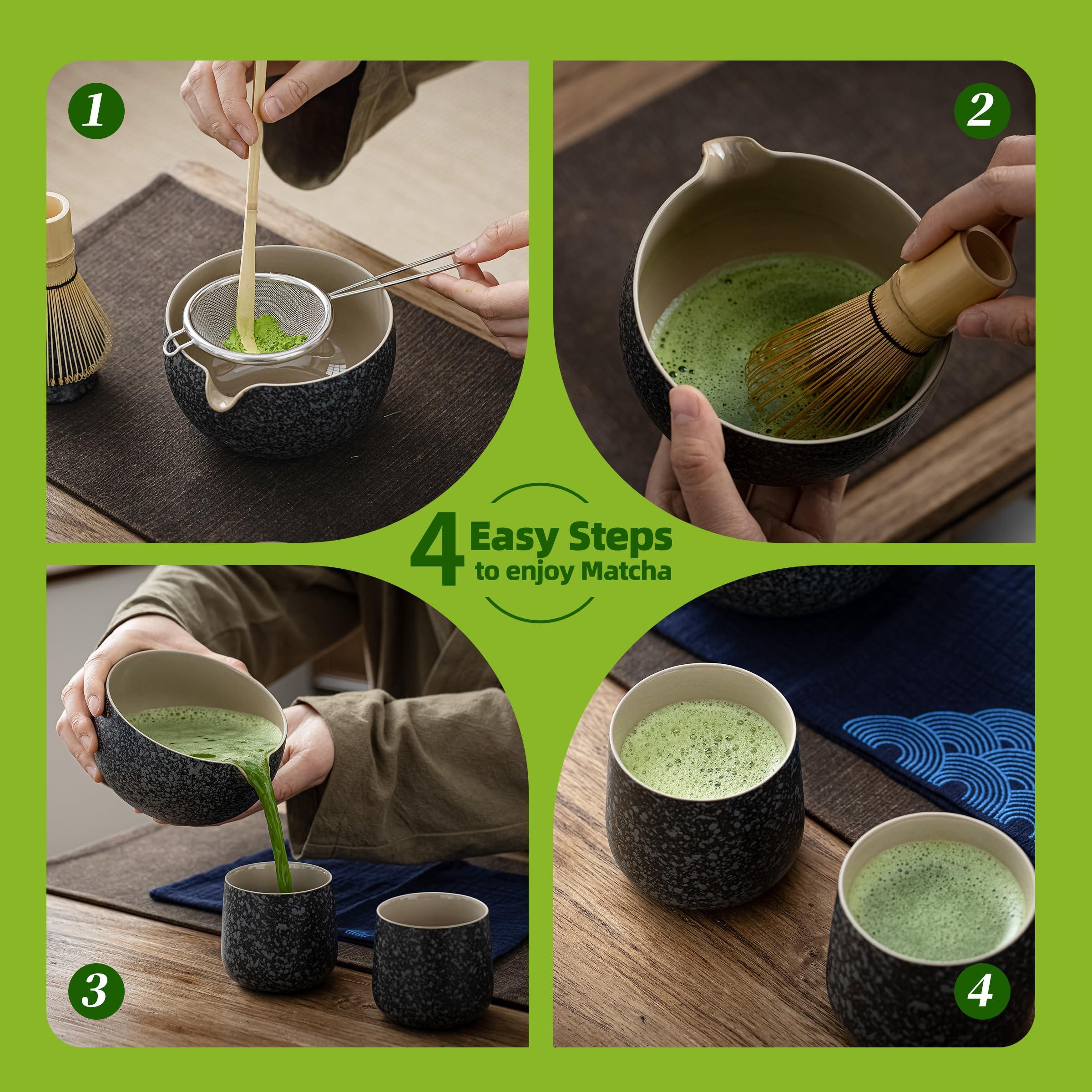 TEANAGOO 9 Pcs Matcha Whisk Set,Ceramic Matcha Set,Matcha Kit for Ceremony,Matcha Tea Set for Making Breakfast/Matcha Latte,Matcha Whisk and Bowl Set with 2 Matcha Cups(7.2oz),Gift for Matcha Lover - Image 5