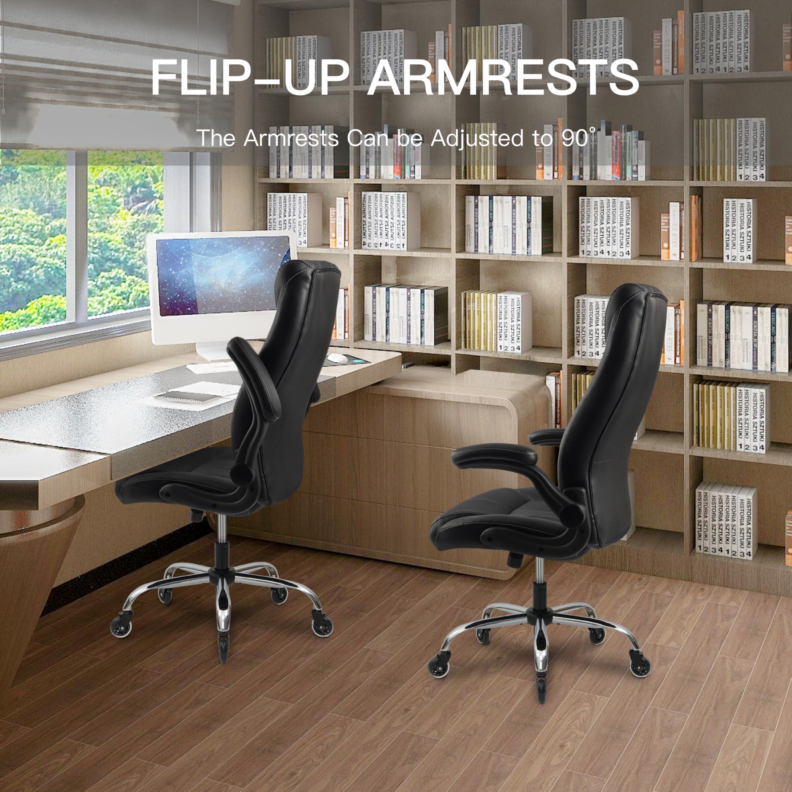 Big and Tall Office Chair 400lbs, Ergonomic High Back Executive Computer Chair for Heavy People, Heavy Duty Desk Chair with Adjustable Flip-up Armrests, Quiet Rubber Wheels&Lumbar Support, PU Leather - Image 6