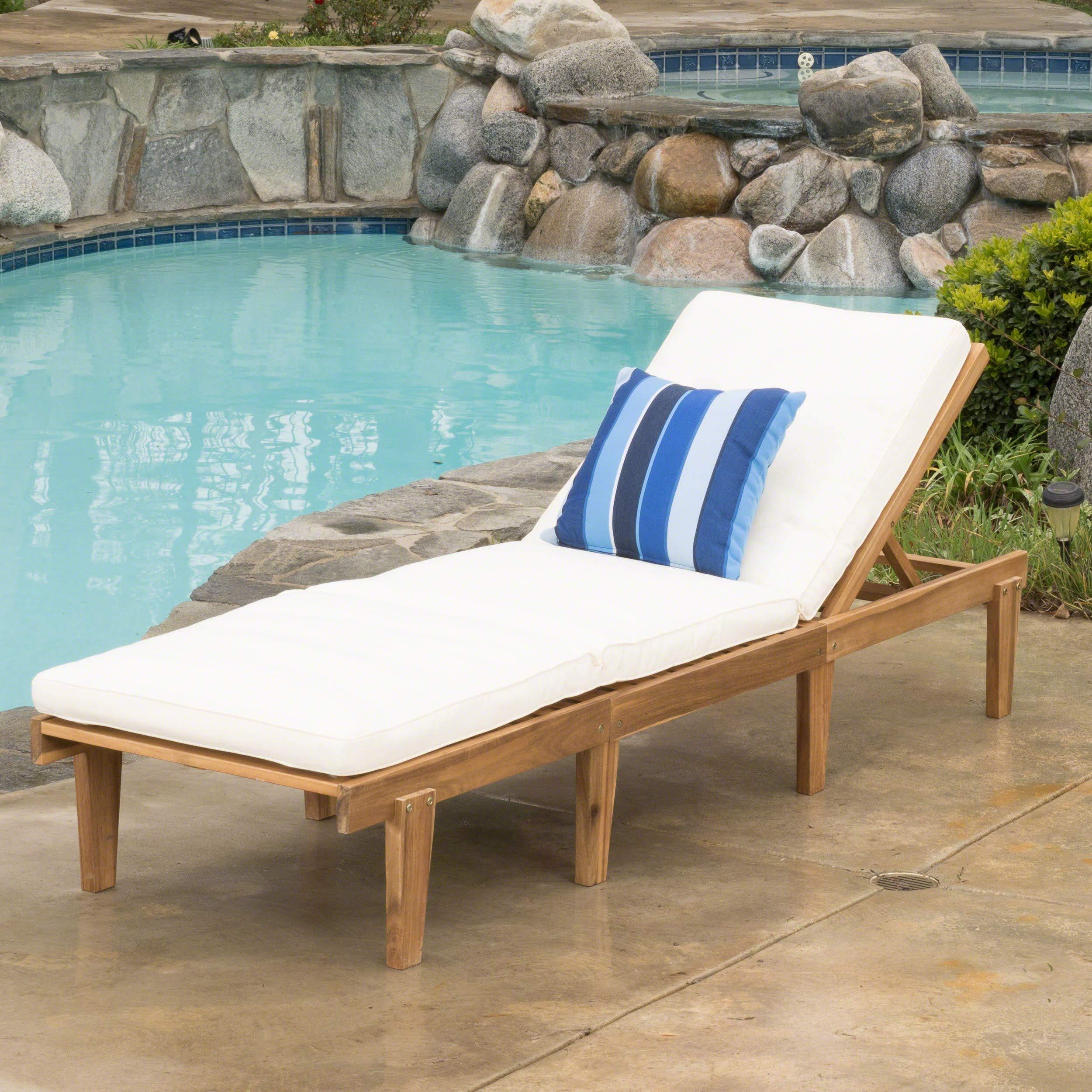 Christopher Knight Home Ariana Acacia Wood Chaise Lounge with Cushion, Teak Finish - Image 2