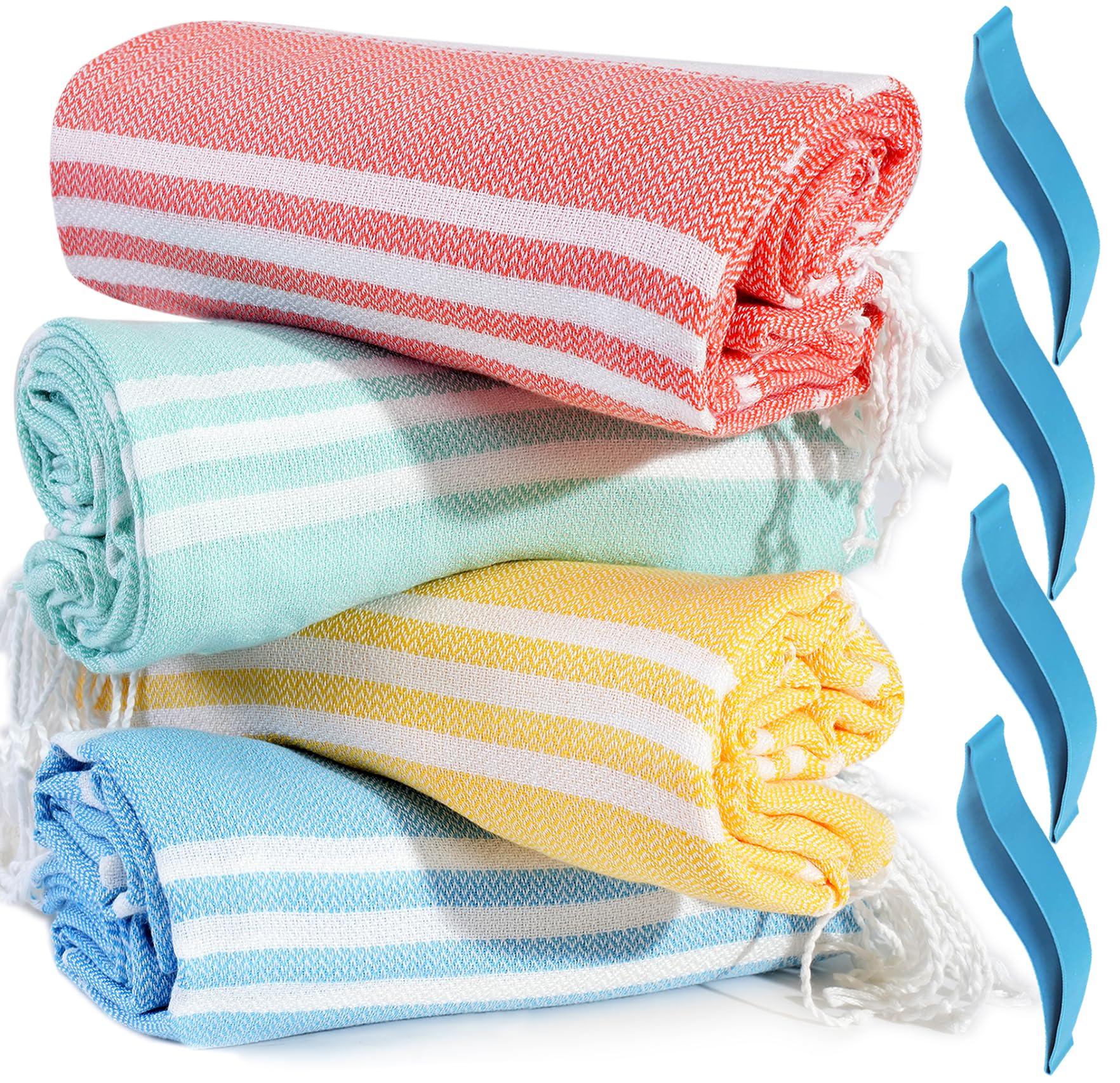 4 Packs Turkish Beach Towel Pool Swim Towels Set Bulk Soft Cotton Extra Large Sand Free Quick Dry Thin Lightweight Travel Vacation Essentials Cruise Accessories Must Haves Clearance Sandless Oversized
