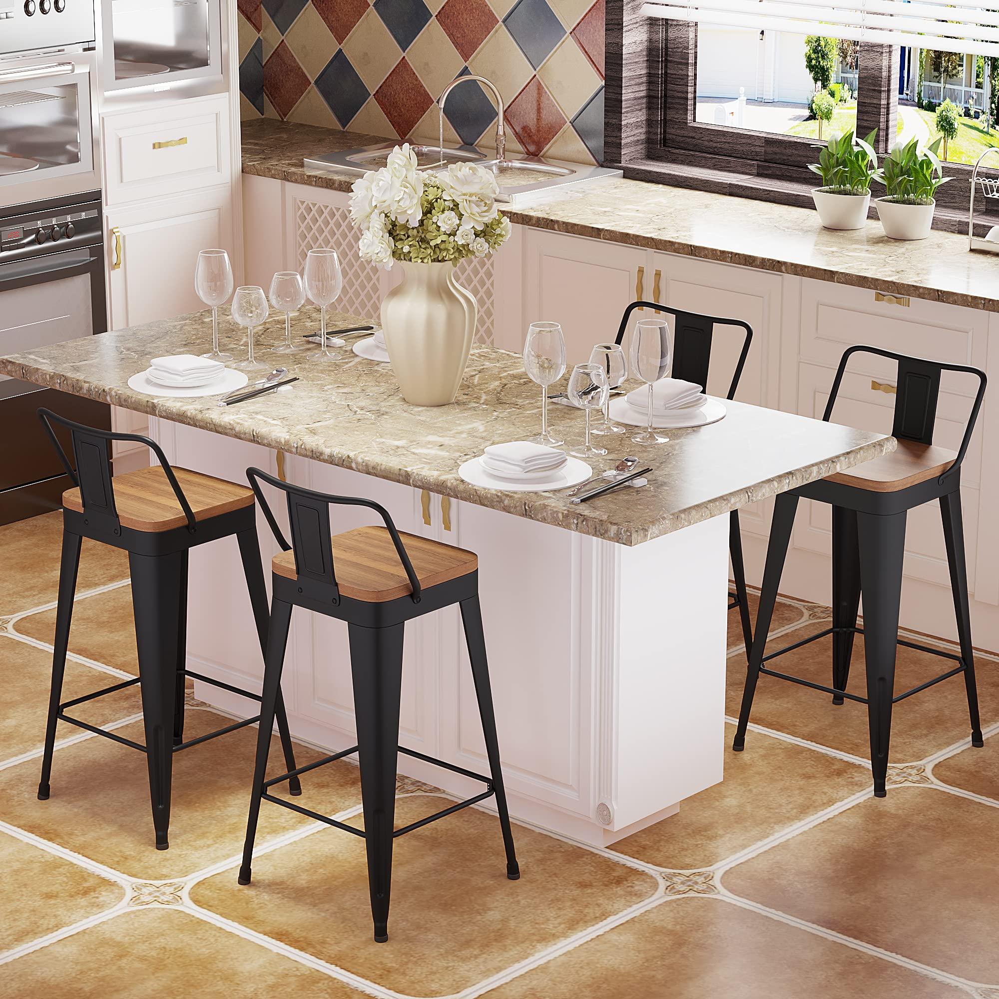 POINTANT Bar Stools Set of 4 Metal Bar Stool Counter Height Bar Stools Black, Modern 24" Bar Chairs with Back and Wooden Seat Bar Stool Counter Height - Image 7
