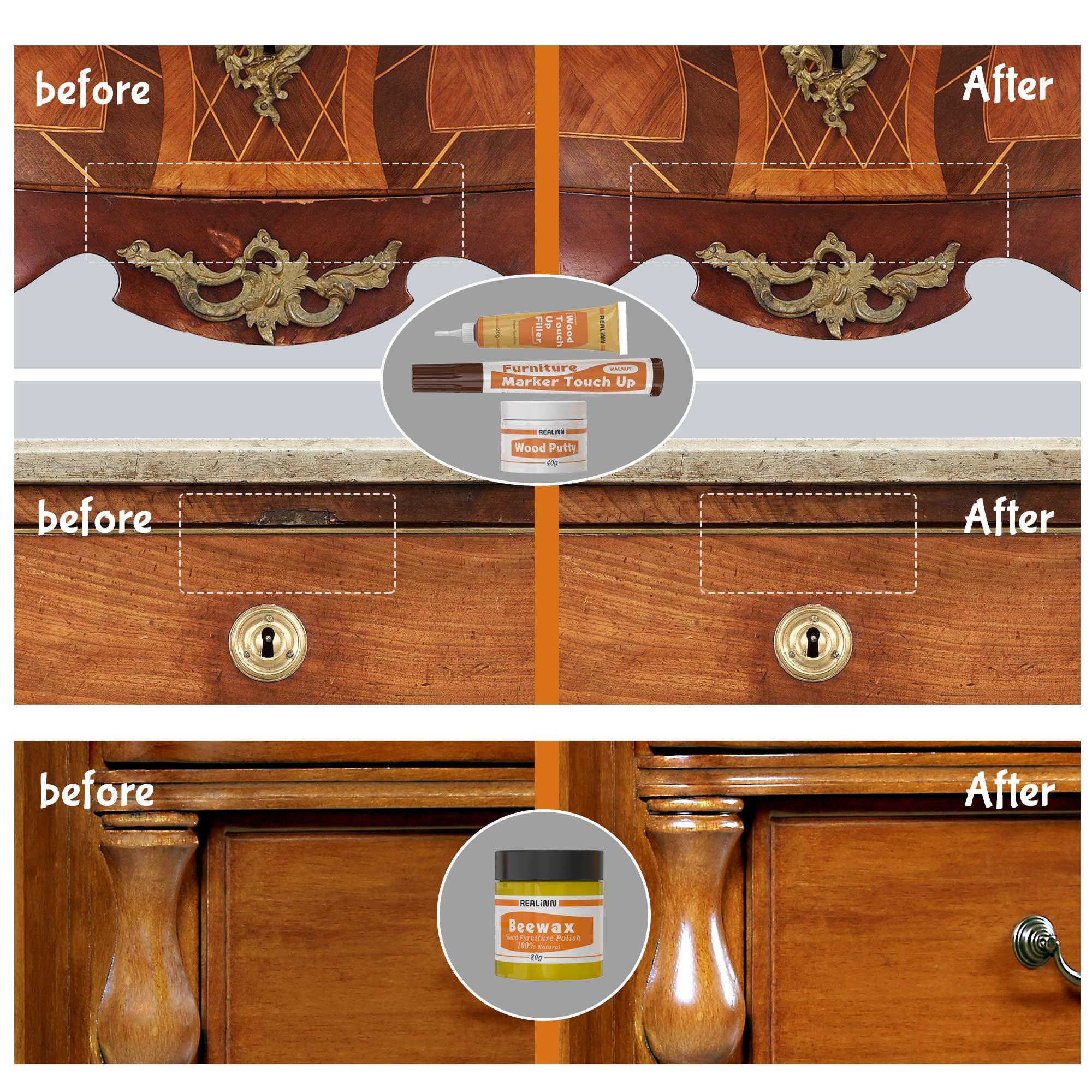 REALINN Wood Furniture Repair Kit- Set of 28 - Touch Up Markers, Fillers with Wood Putty - Repair Scratch, Cracks, Hole, Discoloration for Wooden Door, Floor, Table, Cabinet - Image 2