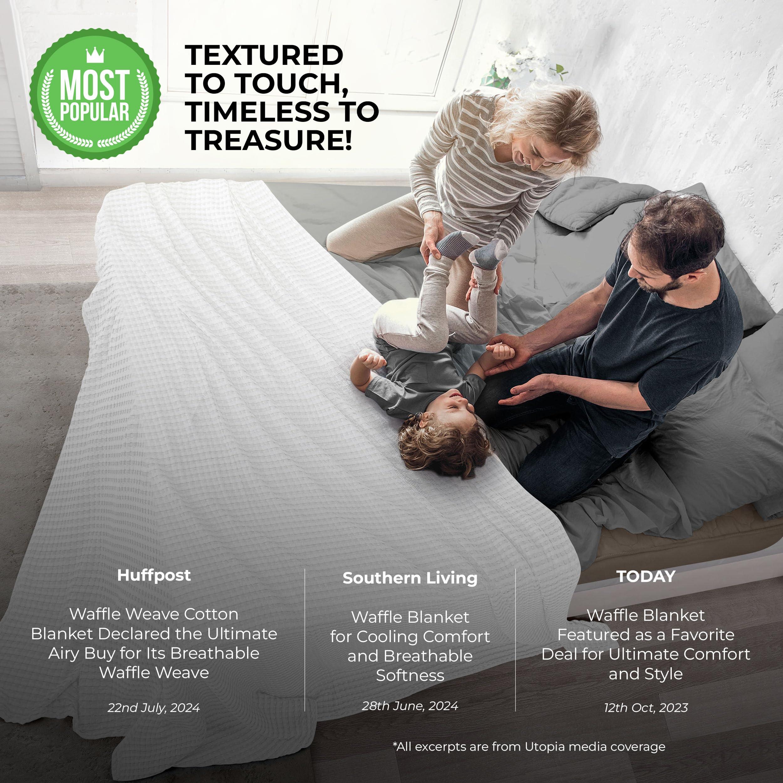 Utopia Bedding White 100% Cotton Waffle Blanket 300 GSM [Queen - 90x90 Inch] Soft Lightweight Breathable Bed Blanket for All Season - Image 5