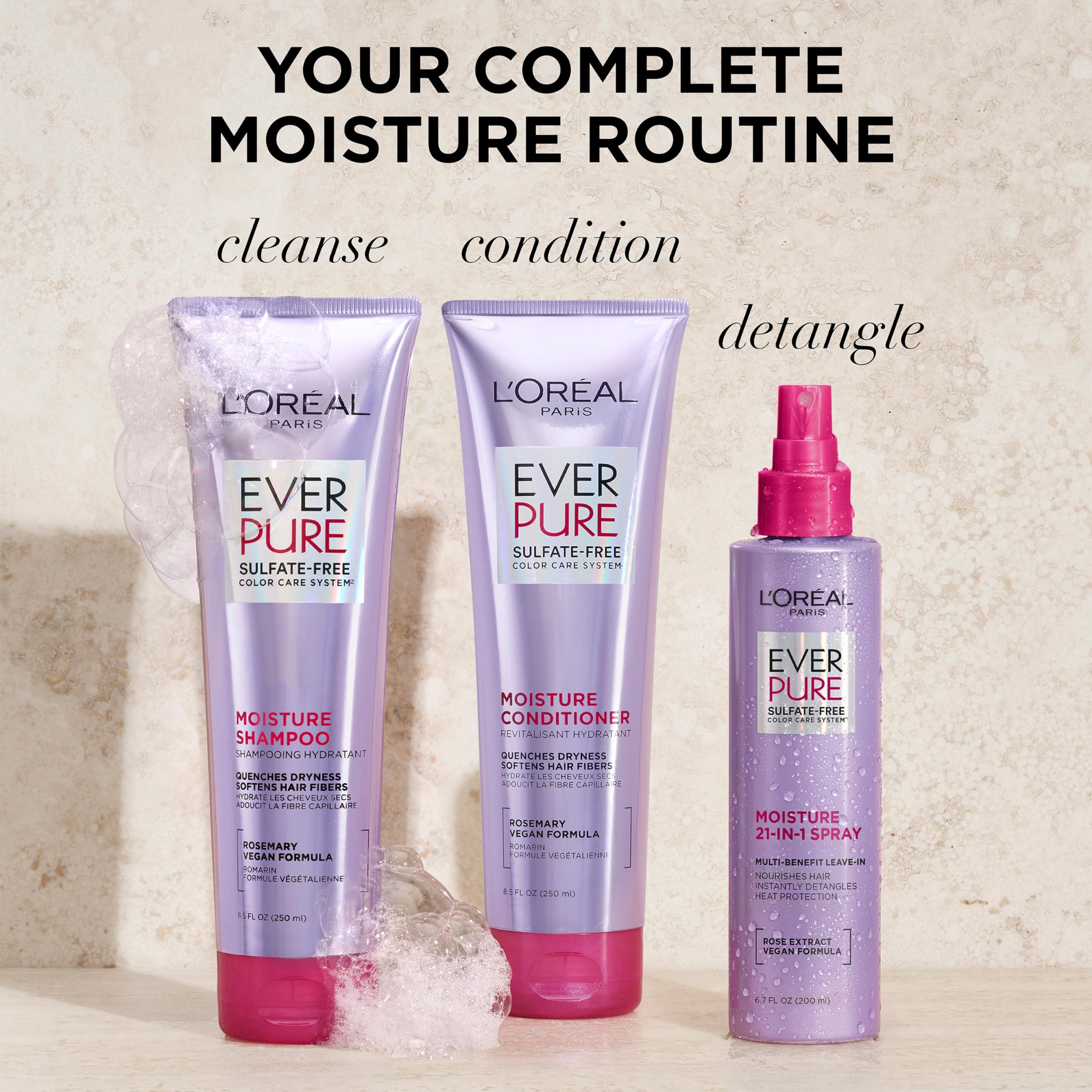 L'Oreal Paris Moisture Sulfate Free Shampoo and Conditioner Set, Hair Care for Color-Treated Hair with Rosemary Botanicals, EverPure, 1 Kit - Image 6