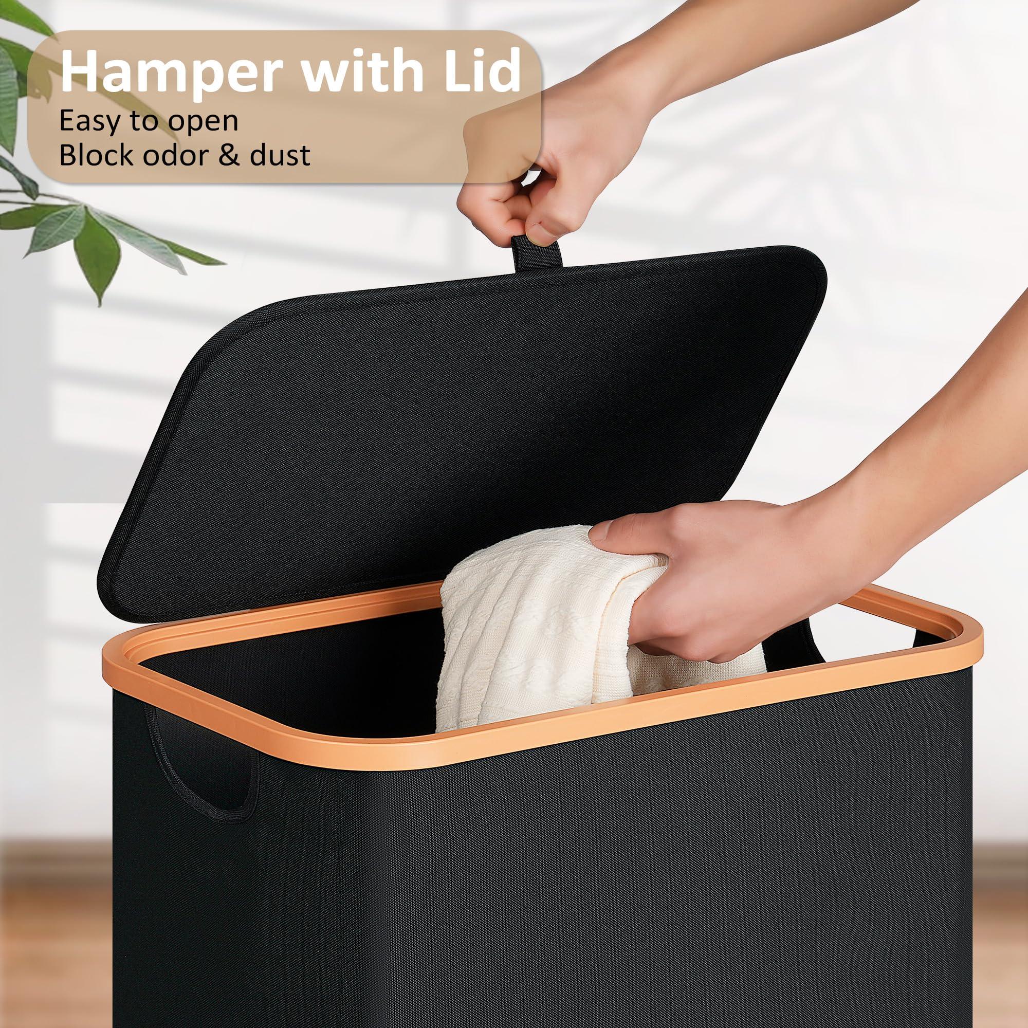 Vincona Slim Laundry Basket with Lid, Narrow Dirty Clothes Hampers for Laundry with ABS Handle, Skinny Laundry Bin for Laundry Room, Dorm, Bedroom and Bathroom, 19.8 Gallon (75L) Black - Image 4