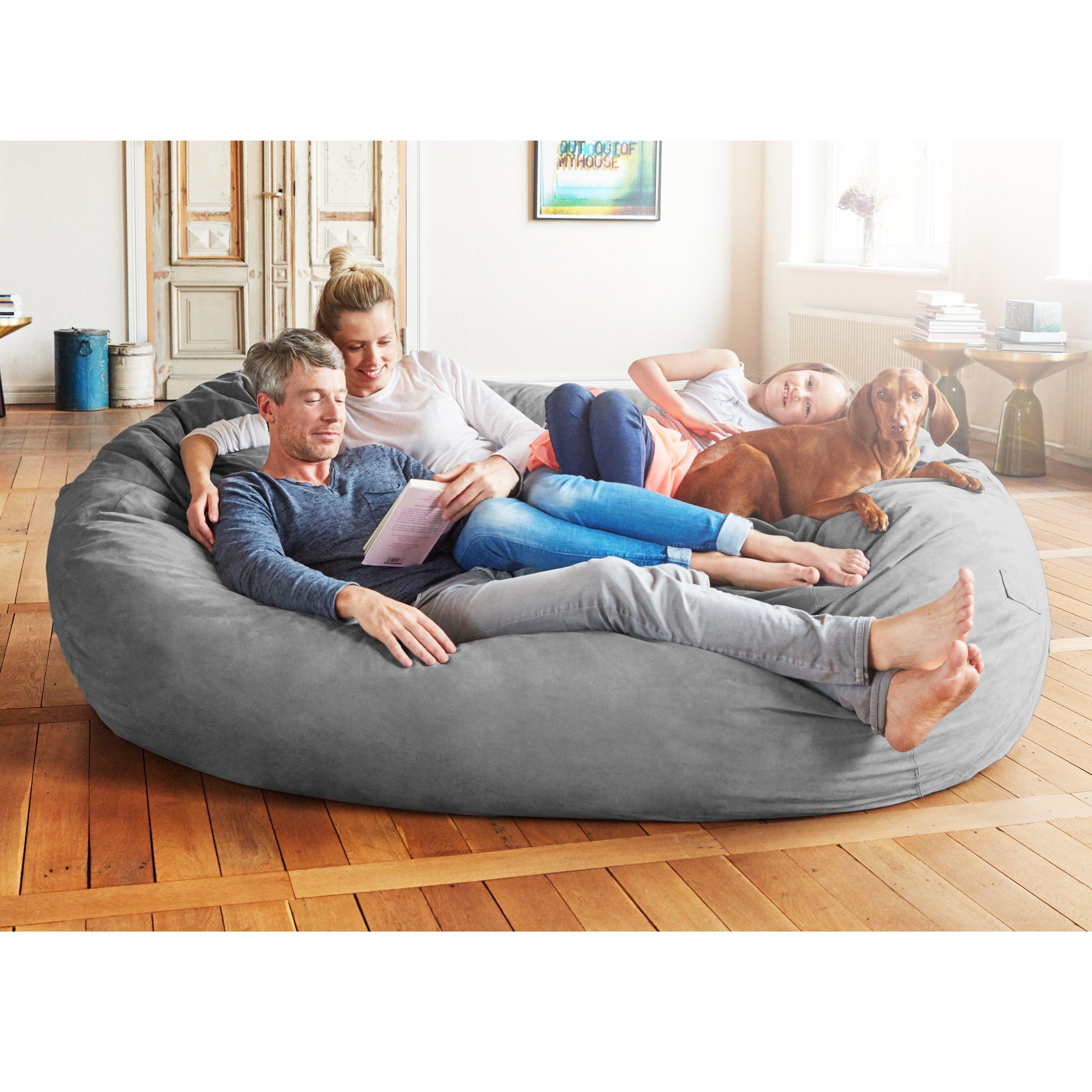 Lumaland Luxurious Giant 7ft Bean Bag Chair with Microsuede Cover - Ultra Soft, Foam Filling, Washable XXL Sofa for Kids, Teenagers, Adults Sack Dorm, Family Room Dark Grey - Image 2