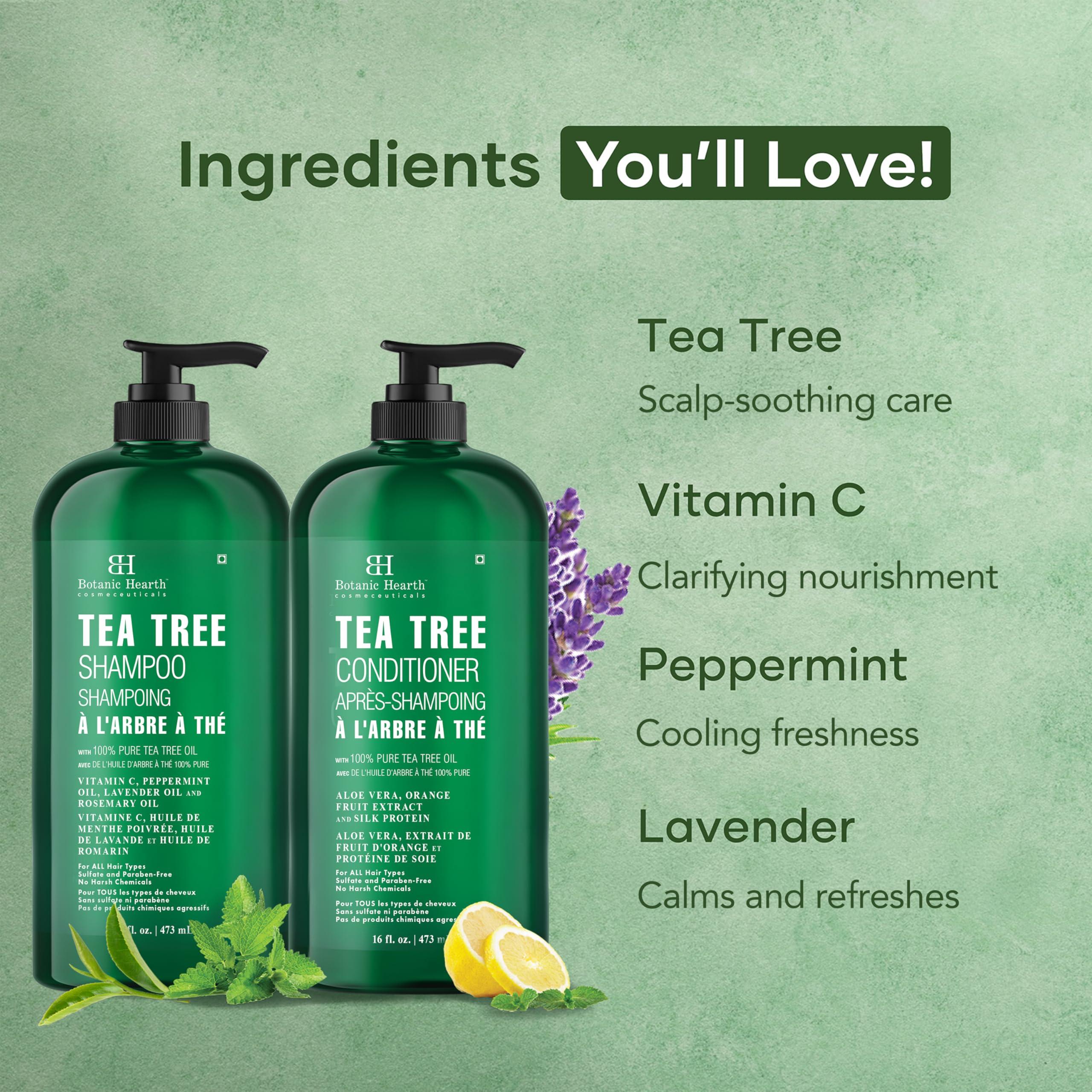 Botanic Hearth Tea Tree Shampoo and Conditioner Set - with 100% Pure Tea Tree Oil, for Itchy and Dry Scalp, Sulfate/Paraben Free - for Men and Women - 16 fl oz each - Image 5