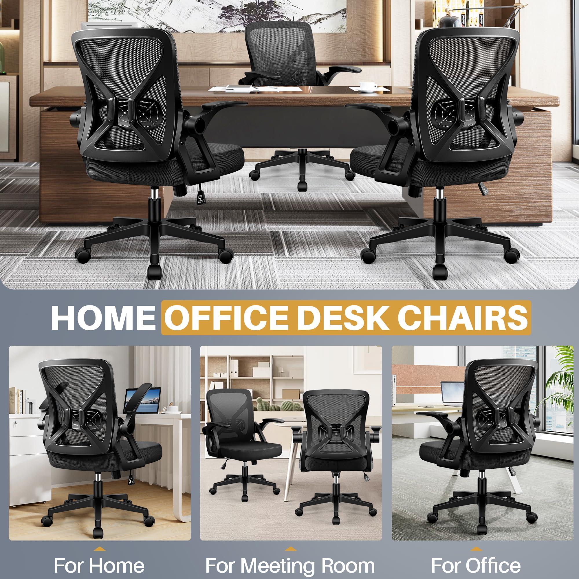FelixKing Office Chair - Ergonomic Desk Chair Breathable Mesh Task with Wheels and Lumbar Support Home Desk Office Chairs with Flip up Armrest Rolling Swivel for Home Computer Black - Image 4