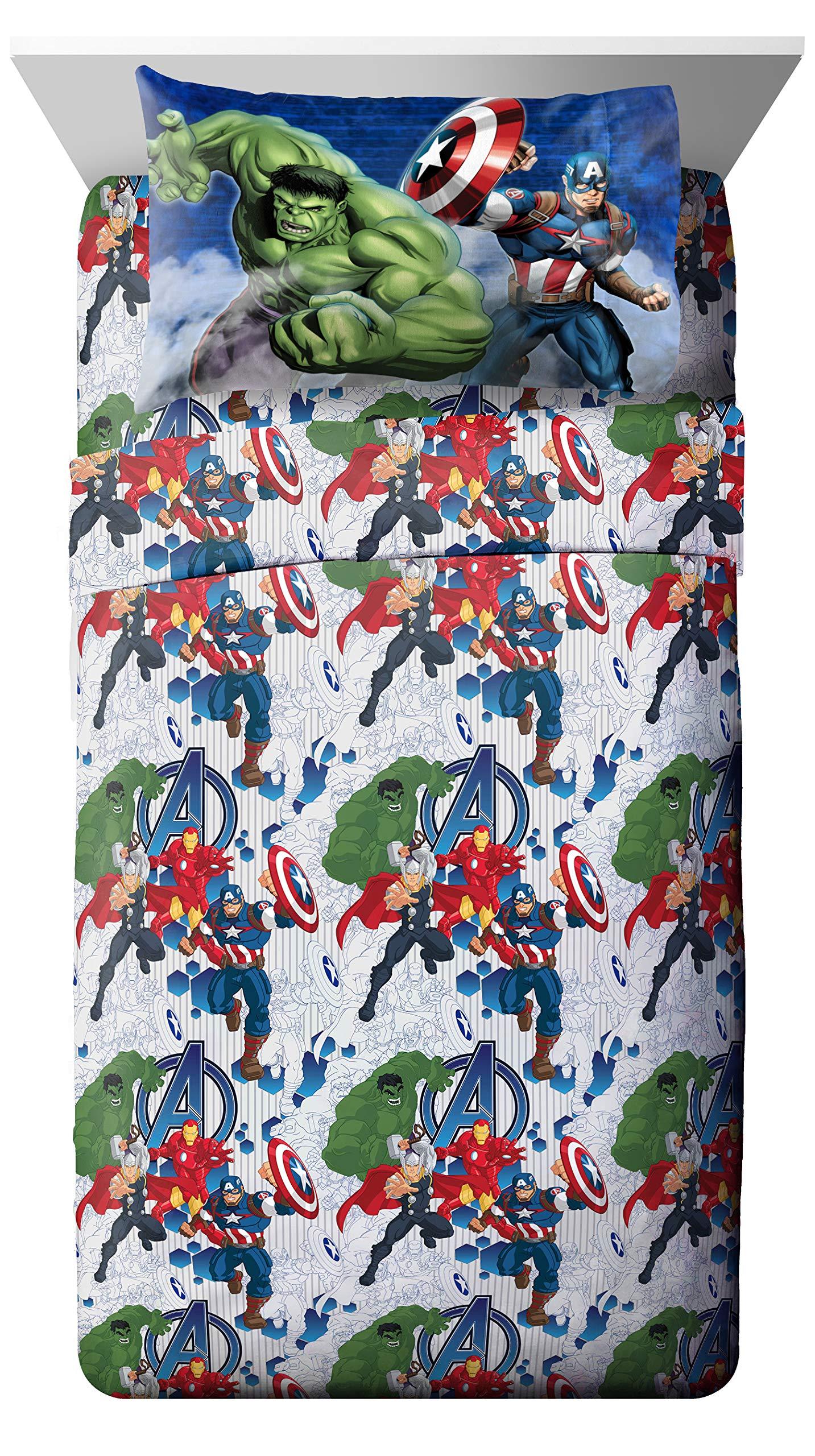 Marvel Avengers Blue Circle 5 Piece Full Bed Set - Includes Reversible Comforter & Sheet Set - Bedding Features Captain America & Iron Man - Fade Resistant Microfiber (Official Marvel Product) - Image 5