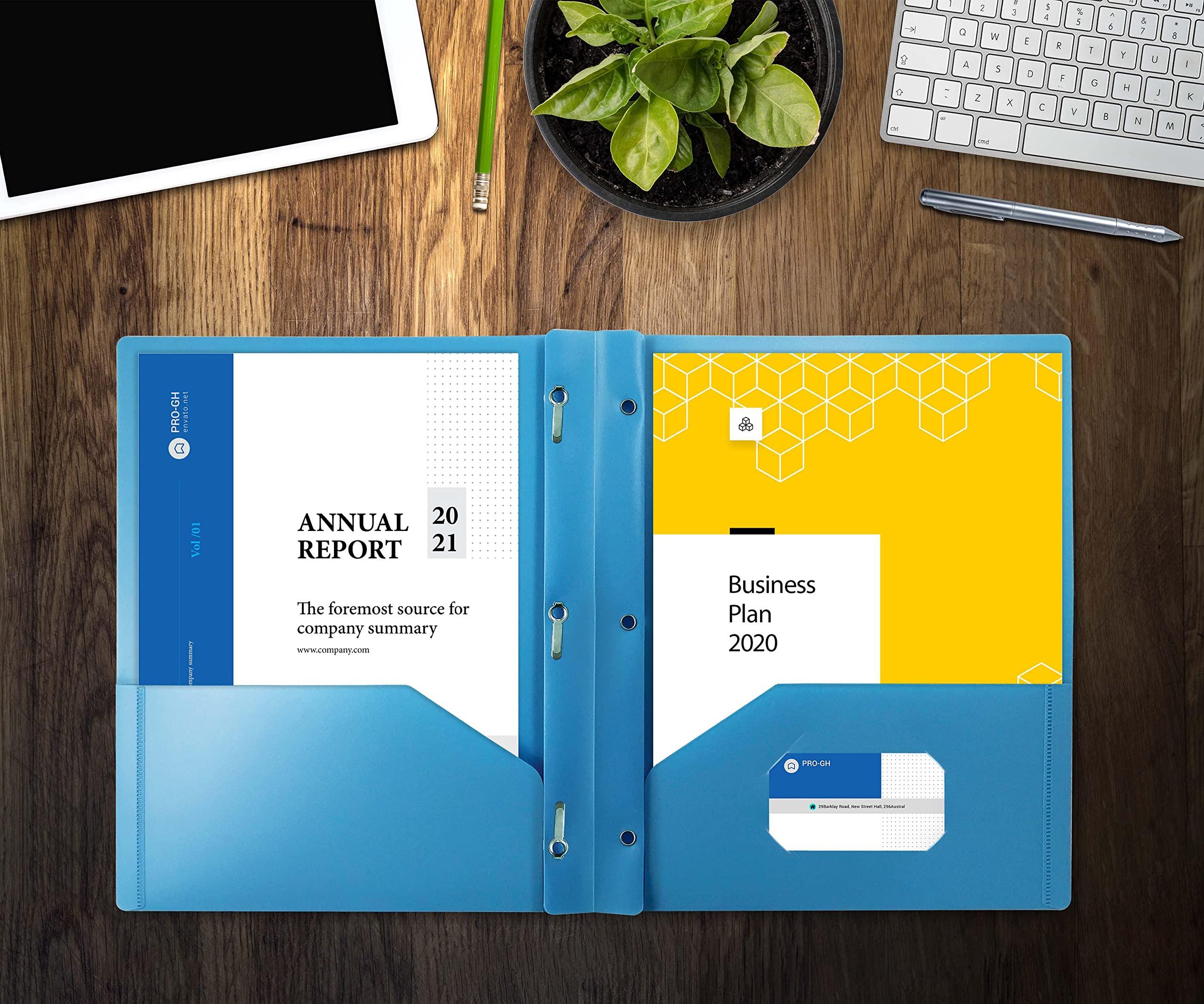 Better Office Products Light Blue Plastic 2 Pocket Folders with Prongs, 24 Pack, Heavyweight, Letter Size Poly Folders with 3 Metal Prongs Fastener Clips, Light Blue - Image 2
