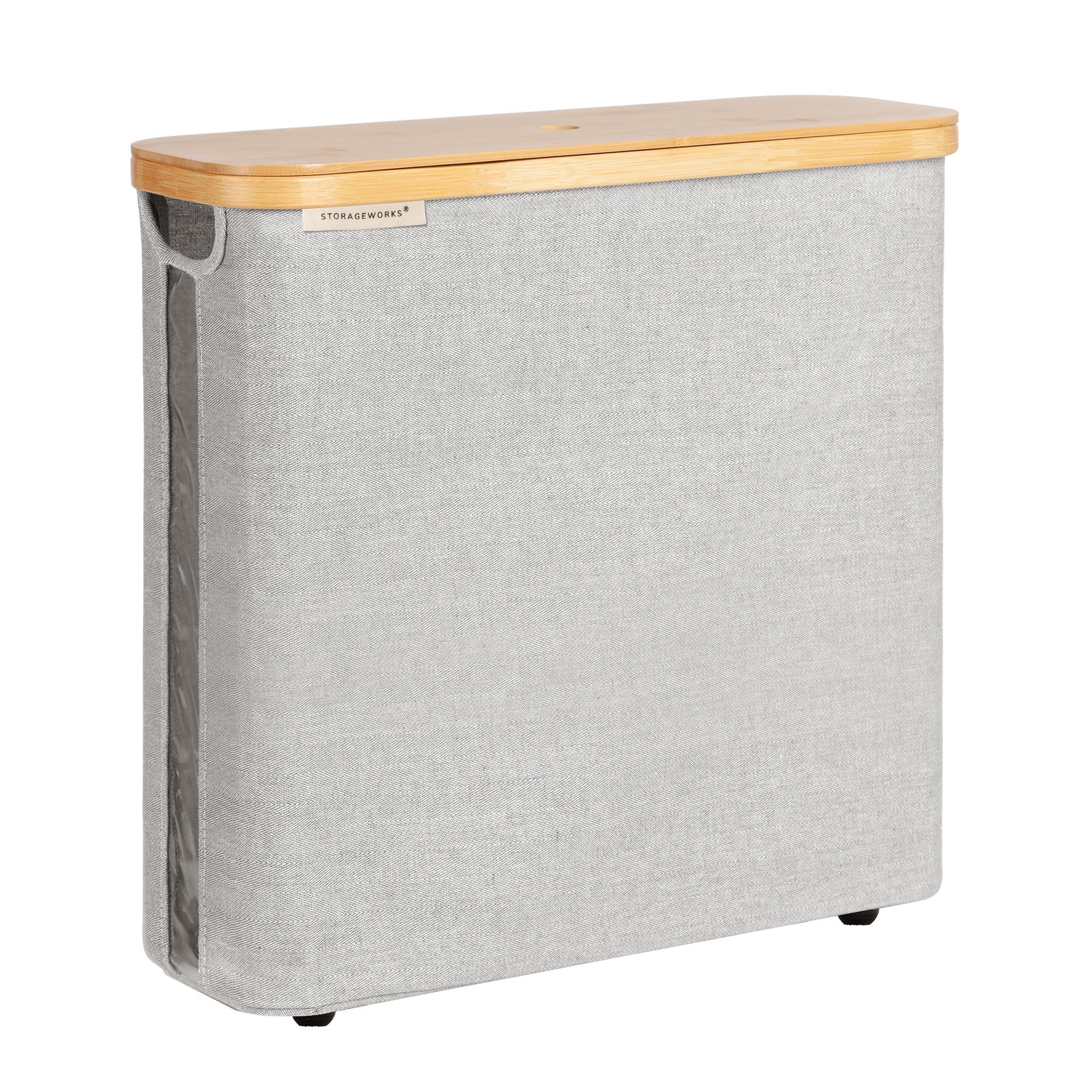 StorageWorks Large Toilet Paper Storage Basket, Papers Container with Bamboo Lid, Toilets Holder for Up to 12 Mega or 16 Regular Size Rolls, Organizer for Bathroom, Grey, 1 Pack