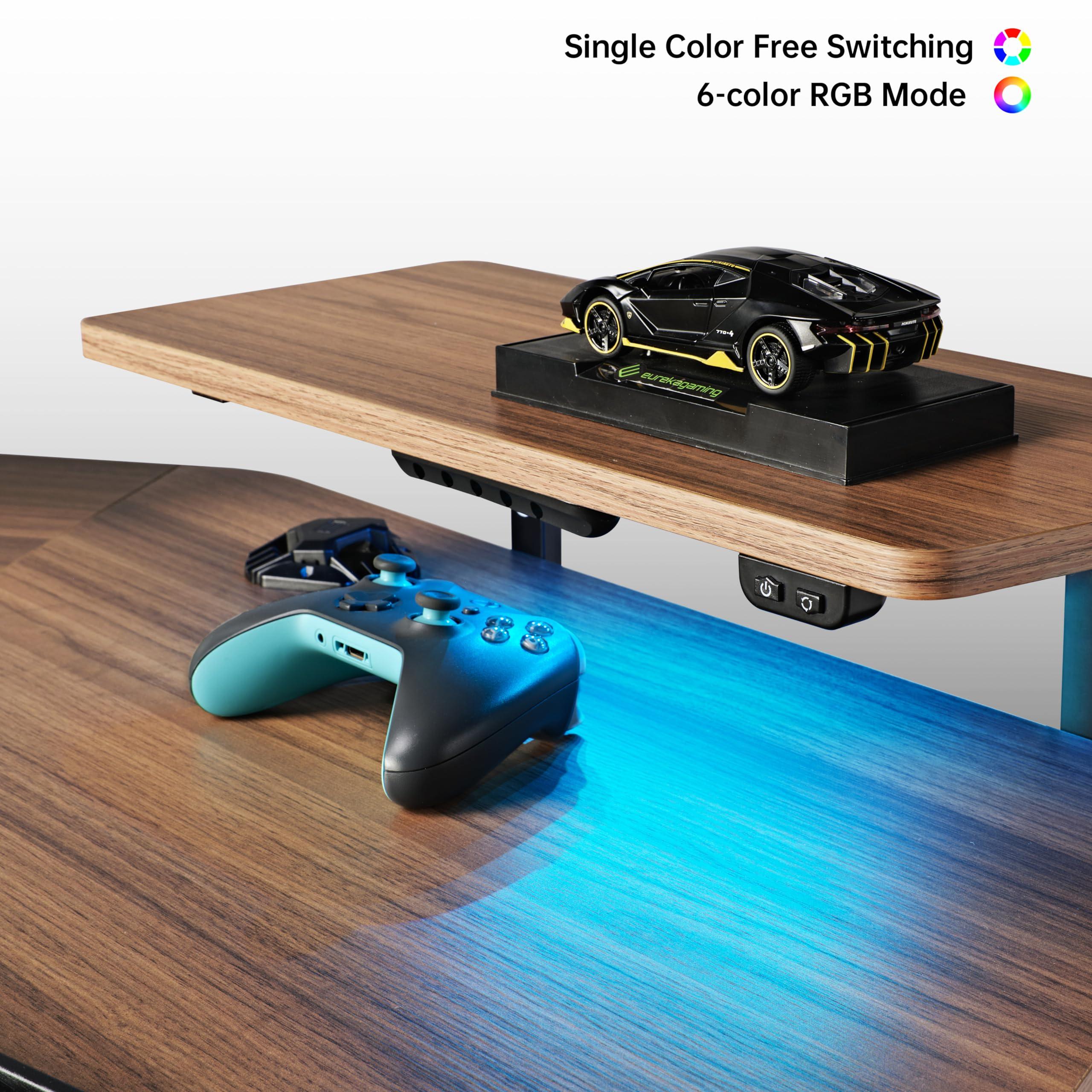 EUREKA ERGONOMIC 72" Gaming Desk W Keyboard Tray, Wing-Shaped Music Studio Desk, Large Computer Table W LED Convertible Monitor Stand Dual Headphone Hanger for Recording Live Streamer, Walnut Wood - Image 8