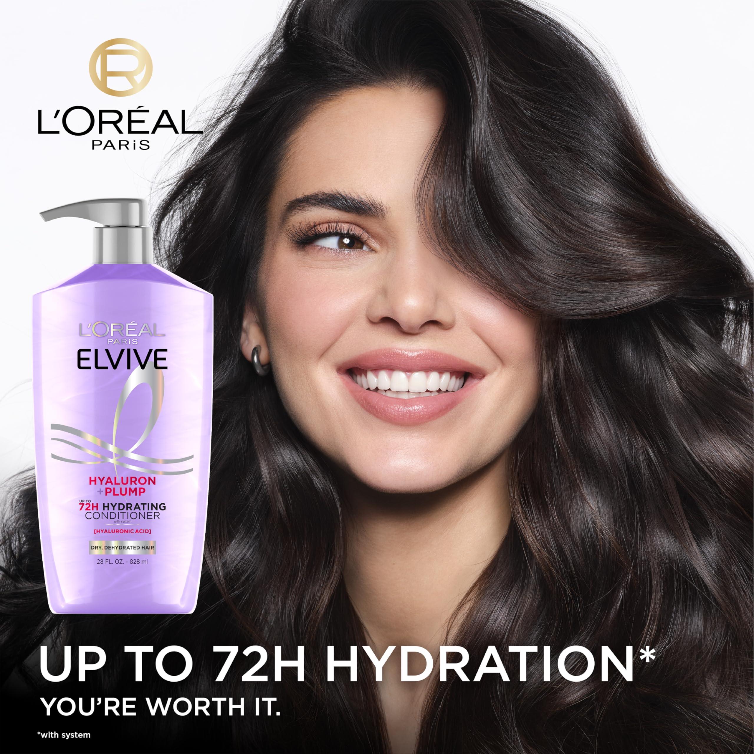 L'Oreal Paris Elvive Hyaluron Plump Hydrating Conditioner for Dehydrated, Dry Hair Infused with Hyaluronic Acid Care Complex, Paraben-Free, 26.5 Fl Oz - Image 3