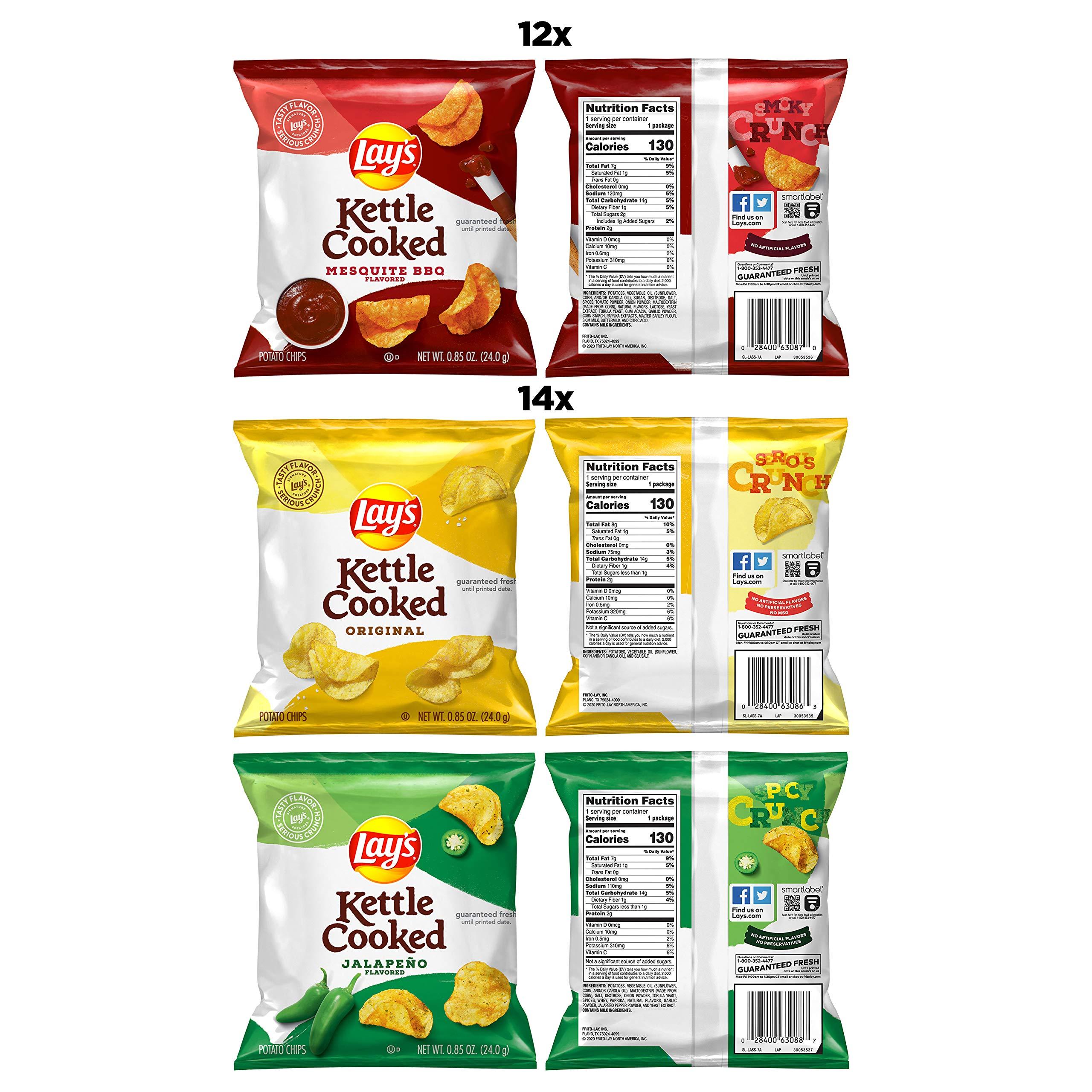Lay's Kettle Cooked Potato Chips, Variety Pack, 0.85 Ounce (Pack of 40) - Image 2