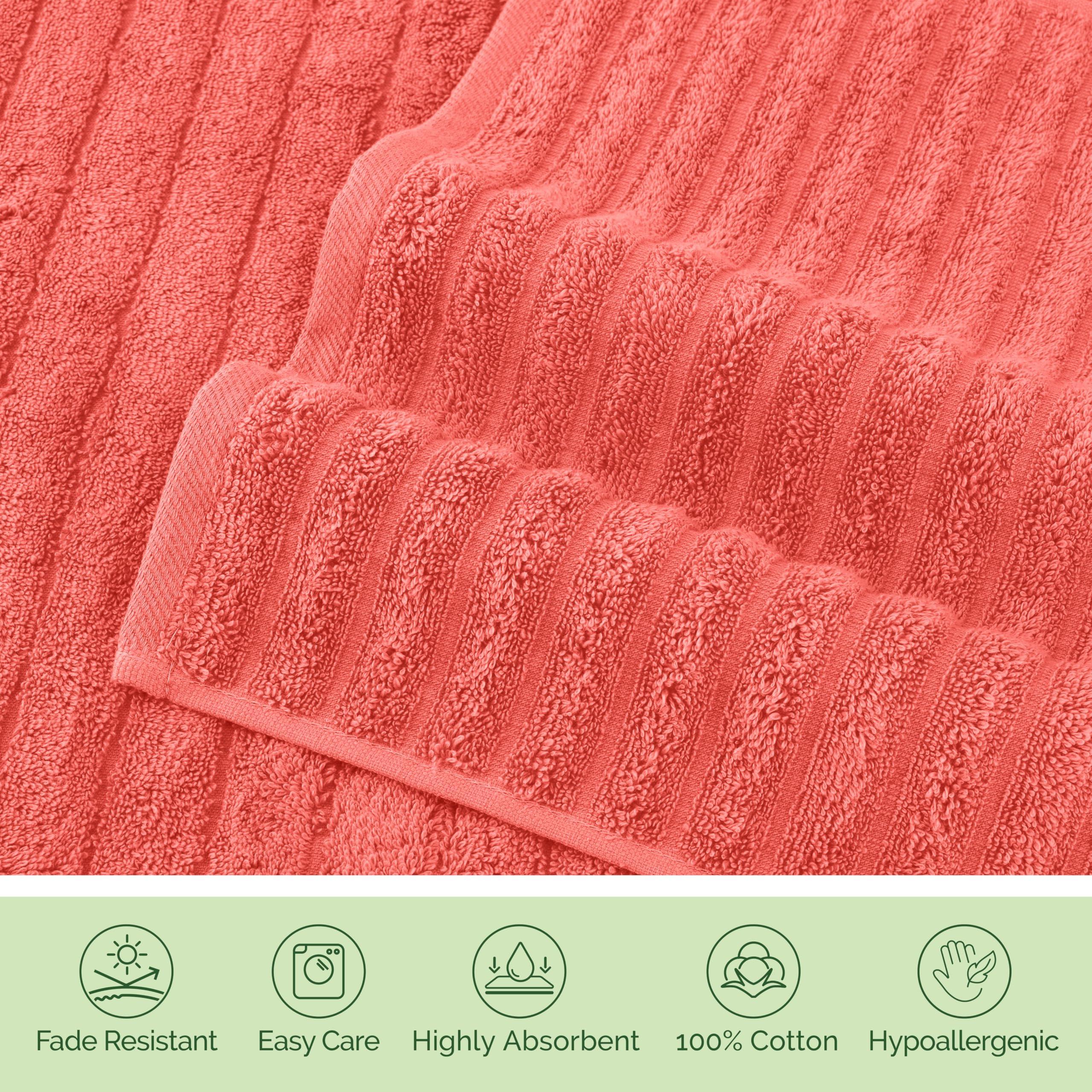 Elegant Comfort 100% Turkish Cotton Corduroy Ribbed Luxury Bath Towels 6-Piece Set, Premium Feel - Quick Dry, Highly Absorbent, Contains 2 Bath Towels, 2 Hand Towels, and 2 Washcloths, Coral - Image 8