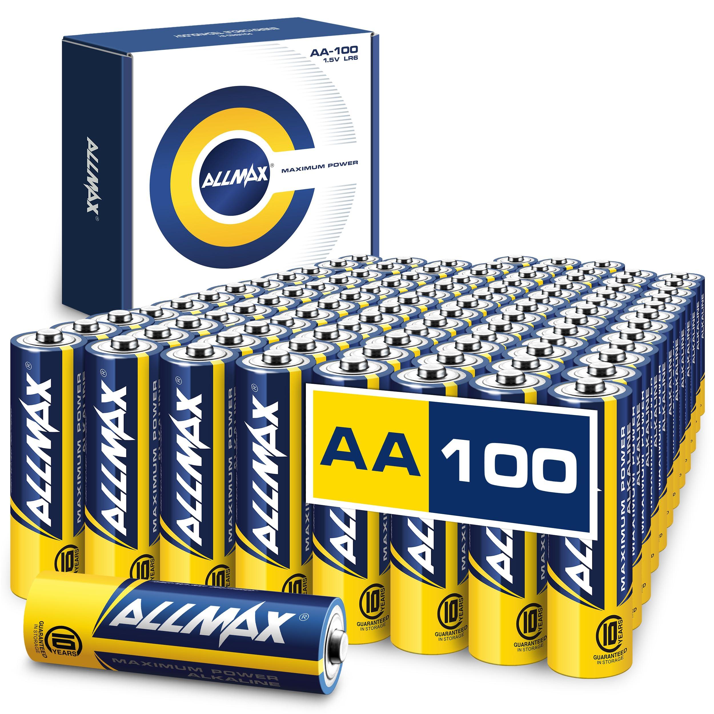 Allmax AA Maximum Power Alkaline Double A Batteries (100 Count) – Ultra Long-Lasting, Leakproof Design, 10-Year Shelf Life, Maximum Performance (1.5V)