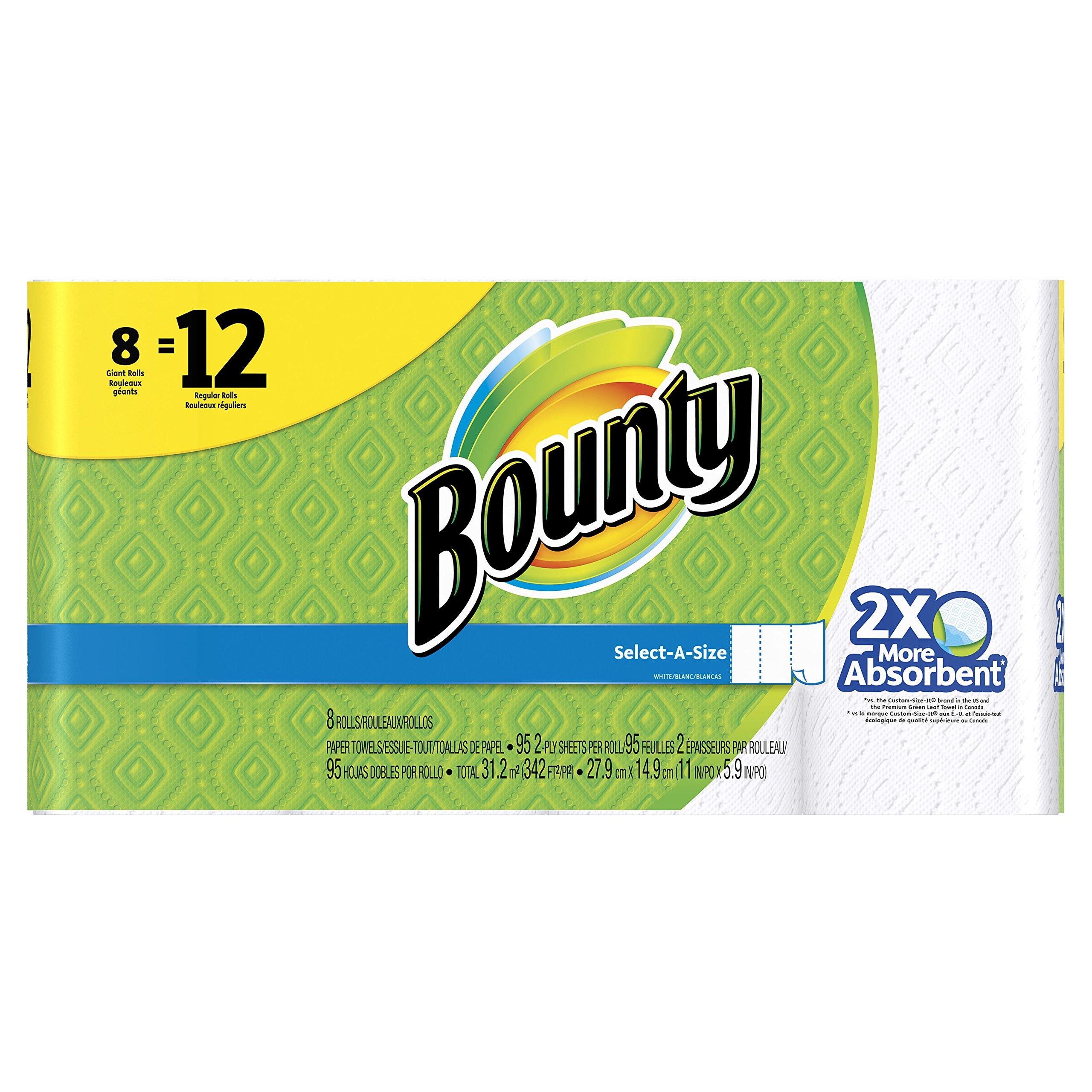 Bounty Select-A-Size Paper Towels, White, Giant Roll, 8 Rolls (Pack of 1)