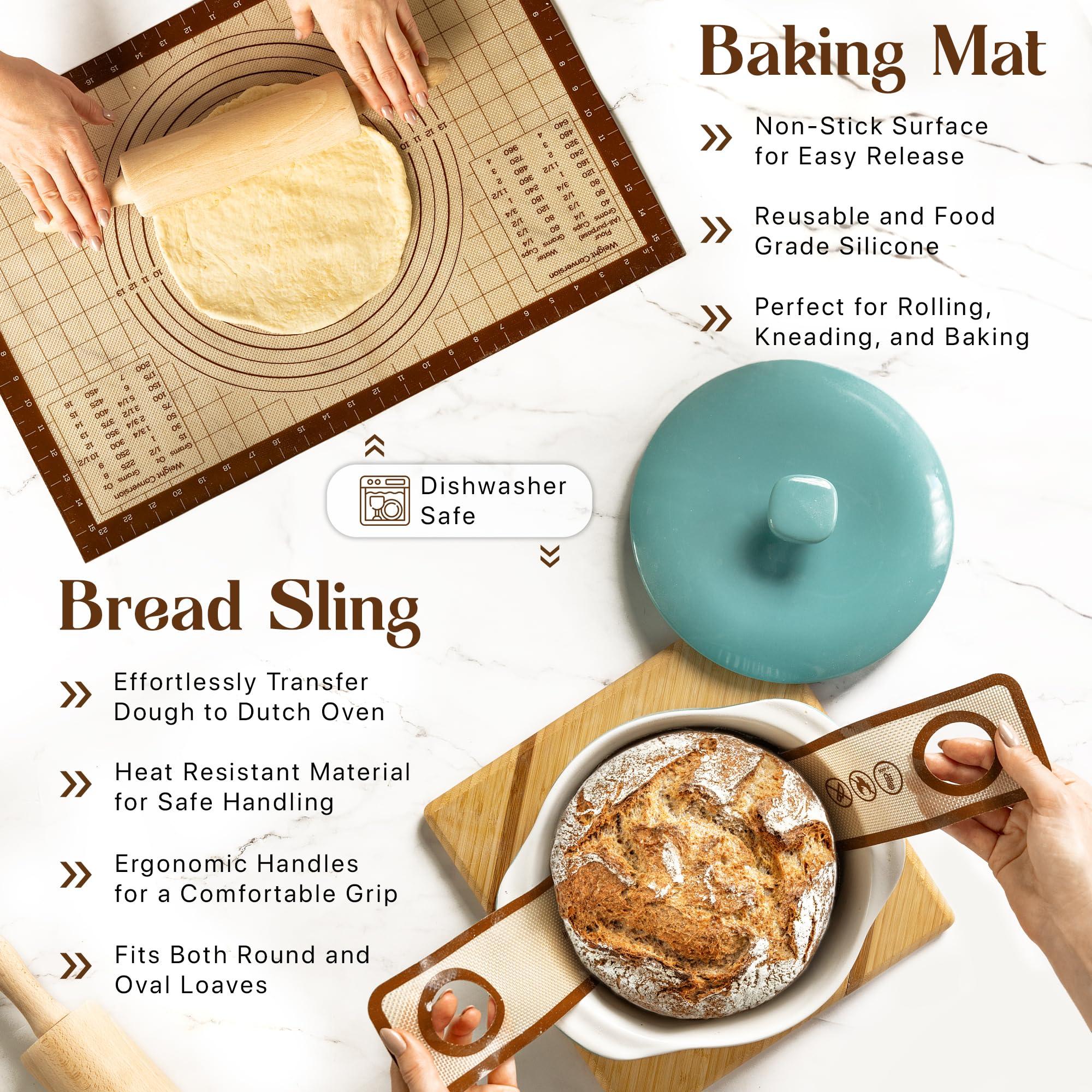 9" Round and 10" Oval Banneton Bread Proofing Baskets and Sourdough Bread Baking Supplies, A Complete Sourdough Kit with Bread Lame, Danish Whish, Bowl & Dough Scraper, 2 Bread Slings, and Baking Mat - Image 3