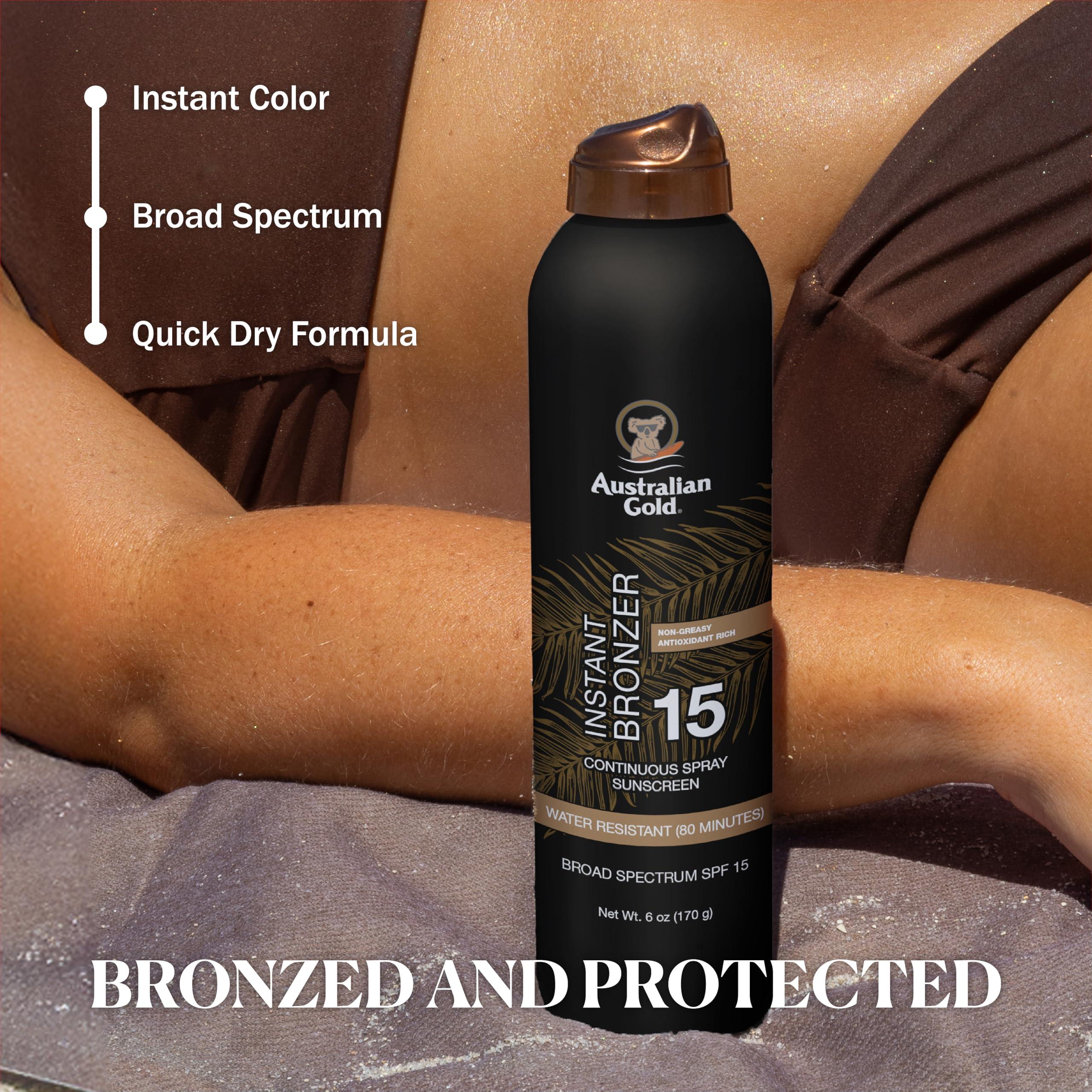 Australian Gold Continuous Spray Sunscreen with Instant Bronzer SPF 15, Immediate Glow & Dries Fast, Broad Spectrum, Water Resistant, Non-Greasy, Oxybenzone Free, Cruelty Free, 6 Ounce - Image 4