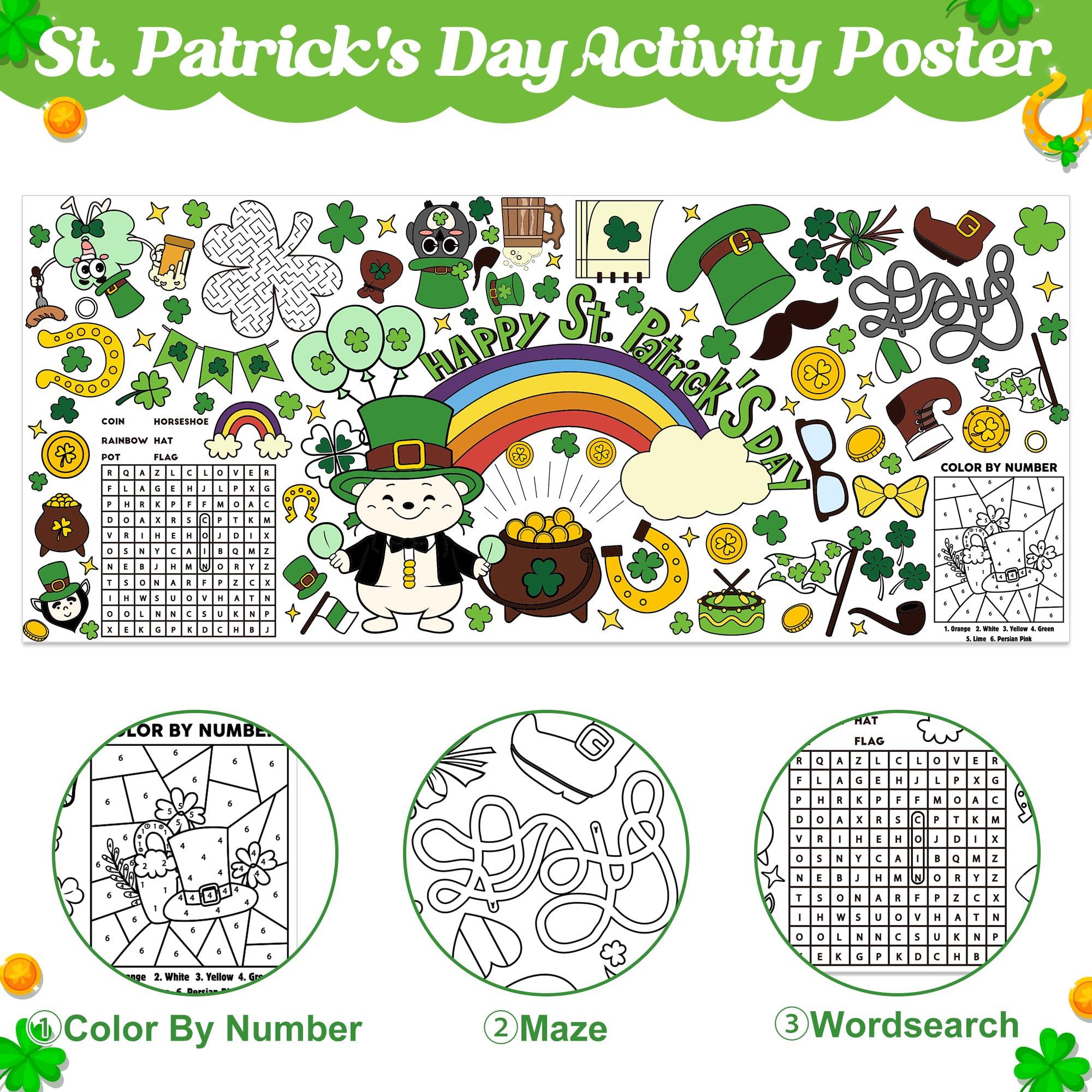 Dvbonike Jumbo Valentine's Day/St. Patrick's Day Coloring Activity Poster Party Decoration - 2Pcs Mini Game Color-in Paper 55.1 x 23.6 inch Blank Doodle Art Banner Home School Activity - Image 4