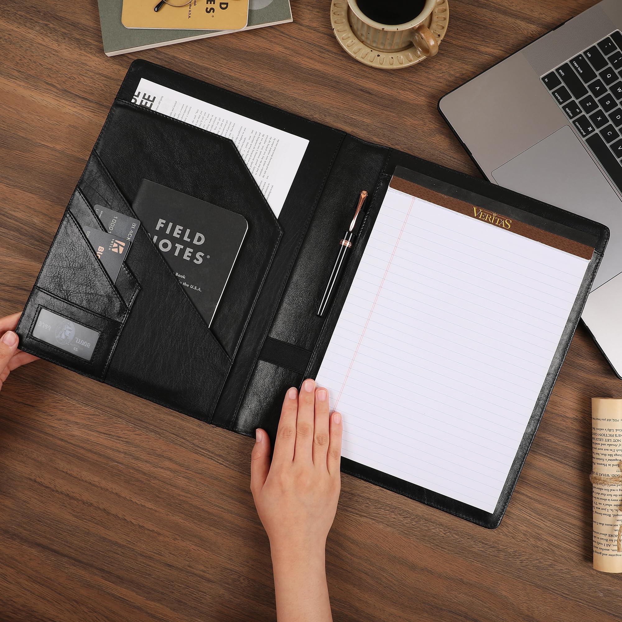 GZRHKJ Genuine Leather Padfolio,Free Engraved Name, Personalized Leather Portfolio, A4 Document Folder Legal Pad Padfolio, Resume Folio for Men & Women - Image 2