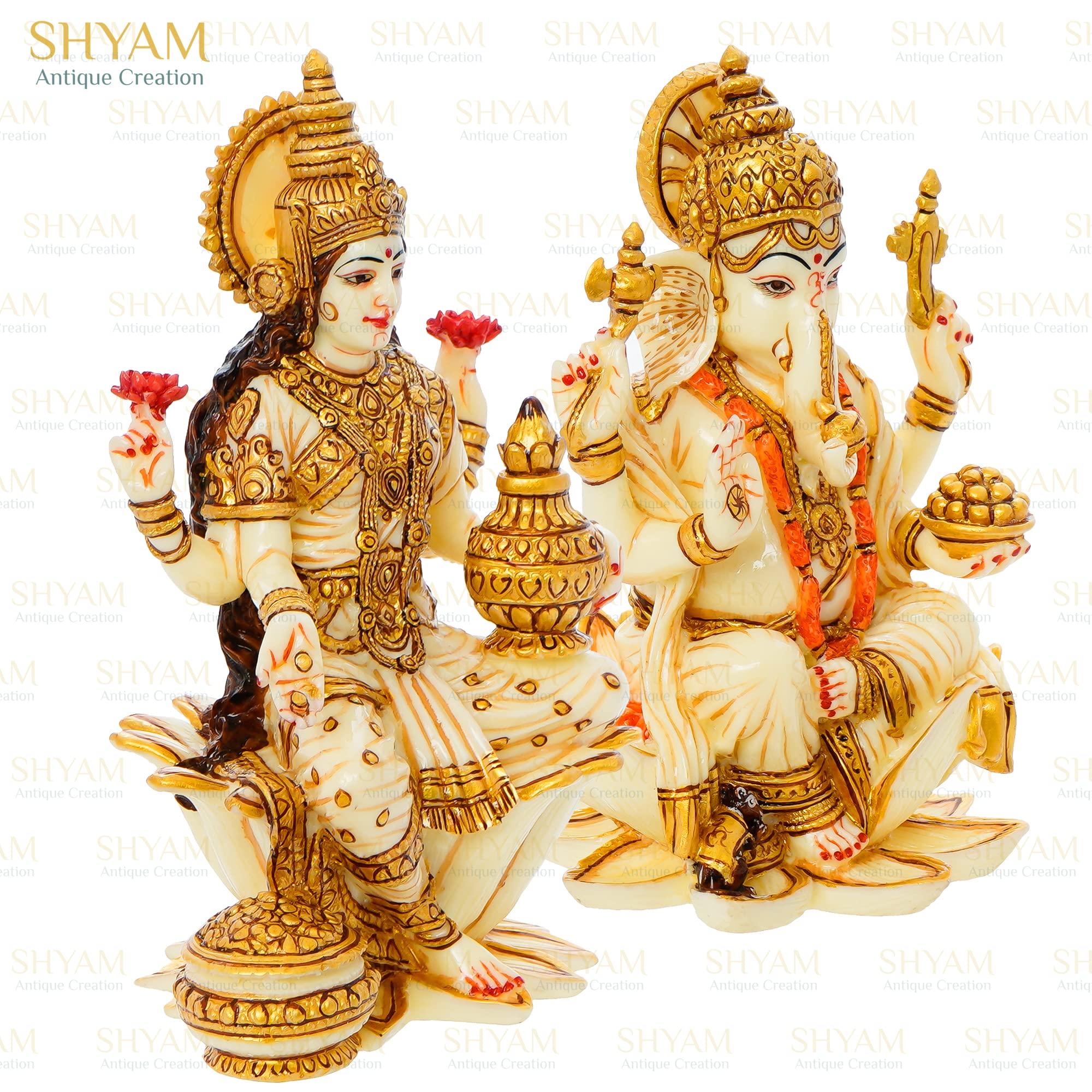 Shyam Antique Creation Ganesh Laxmi Idol Goddes Lakshmi Statue Ganesha Sculpture Pair of murti Figurine for Diwali Pooja/puja, Off-white, 7'' Tall, 10'' Long, 4.5'' Depth (SACM29092111) - Image 4