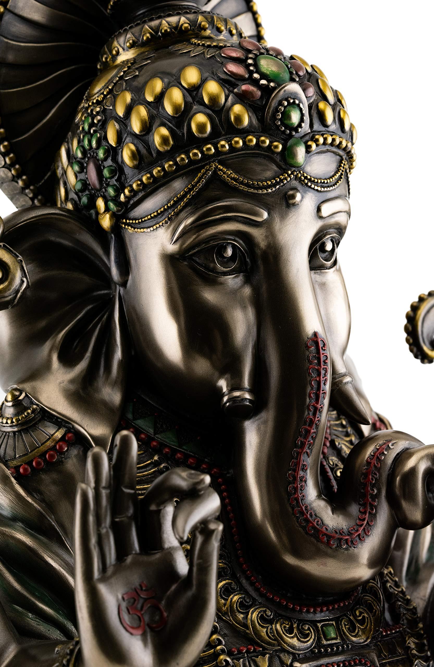 Top Collection Large Ganesh on Lotus Pedestal Statue- Ganesha Lord of Success and Destroyer of Evil Sculpture in Premium Cold Cast Bronze - 18-Inch Collectible Hindu Elephant Figurine - Image 5