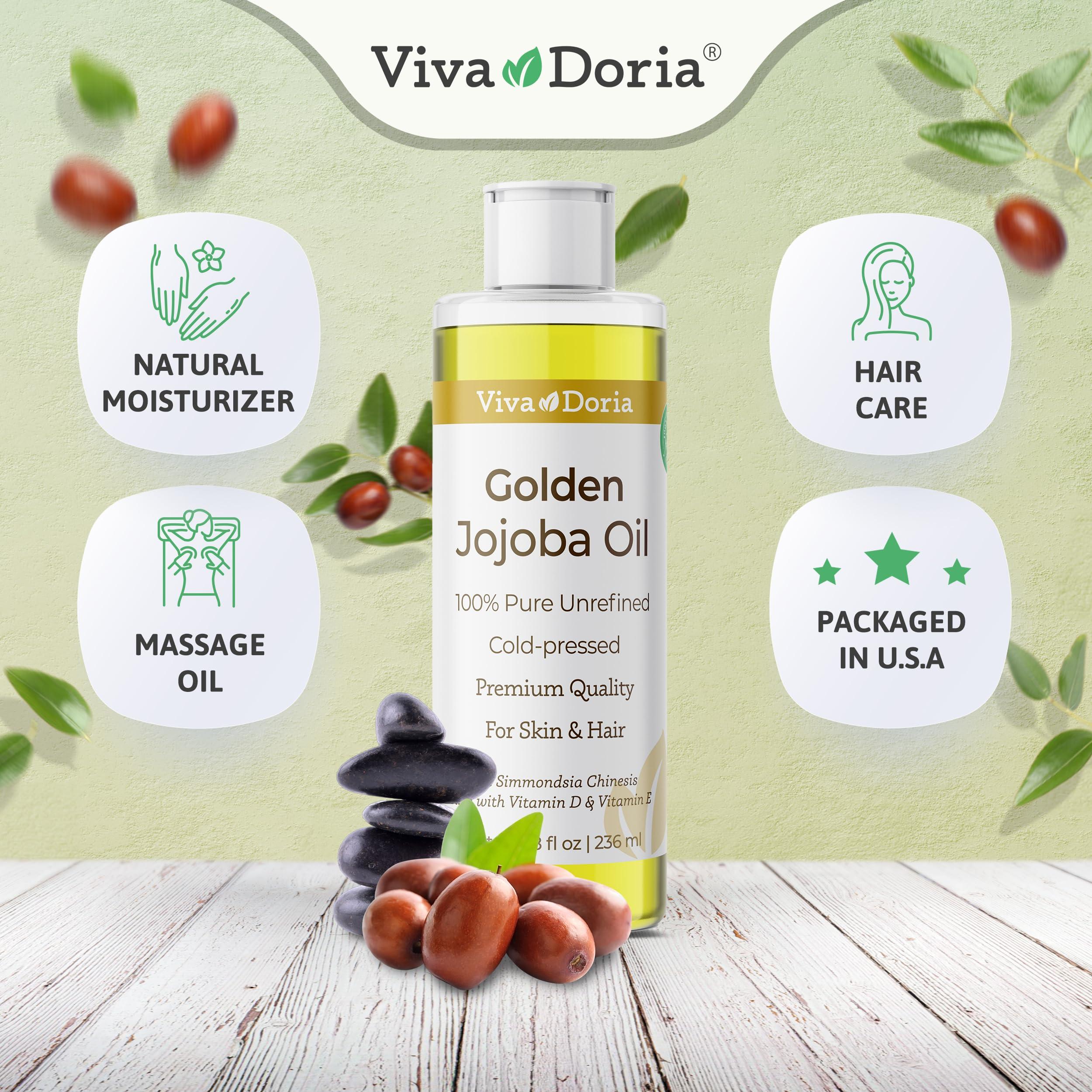 Viva Doria Golden Jojoba Oil - 8 fl oz for Hair, Skin, Nails, and More - 100% Pure Unrefined, Deeply Moisturizing Anti-Aging Oil for Men and Women - Image 2