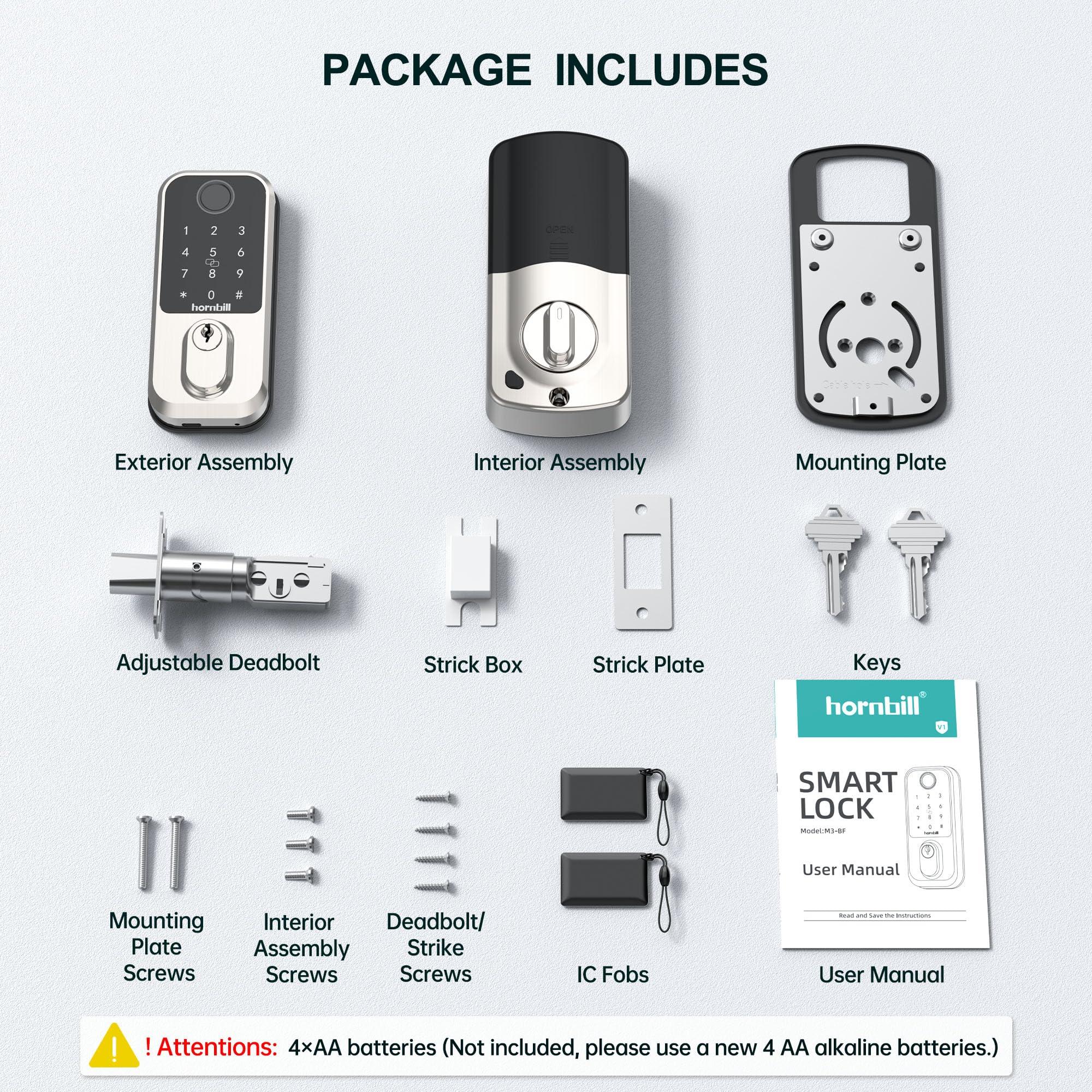 Wi-Fi Smart Deadbolt Keyless Entry: 9-in-1 Hornbill Smart Lock for Front Door, Smart Deadbolt Lock, Electronic Keypad Code Fingerprint Unlock, Works with Alexa for Home Office Hotel, Satin Nickel - Image 9