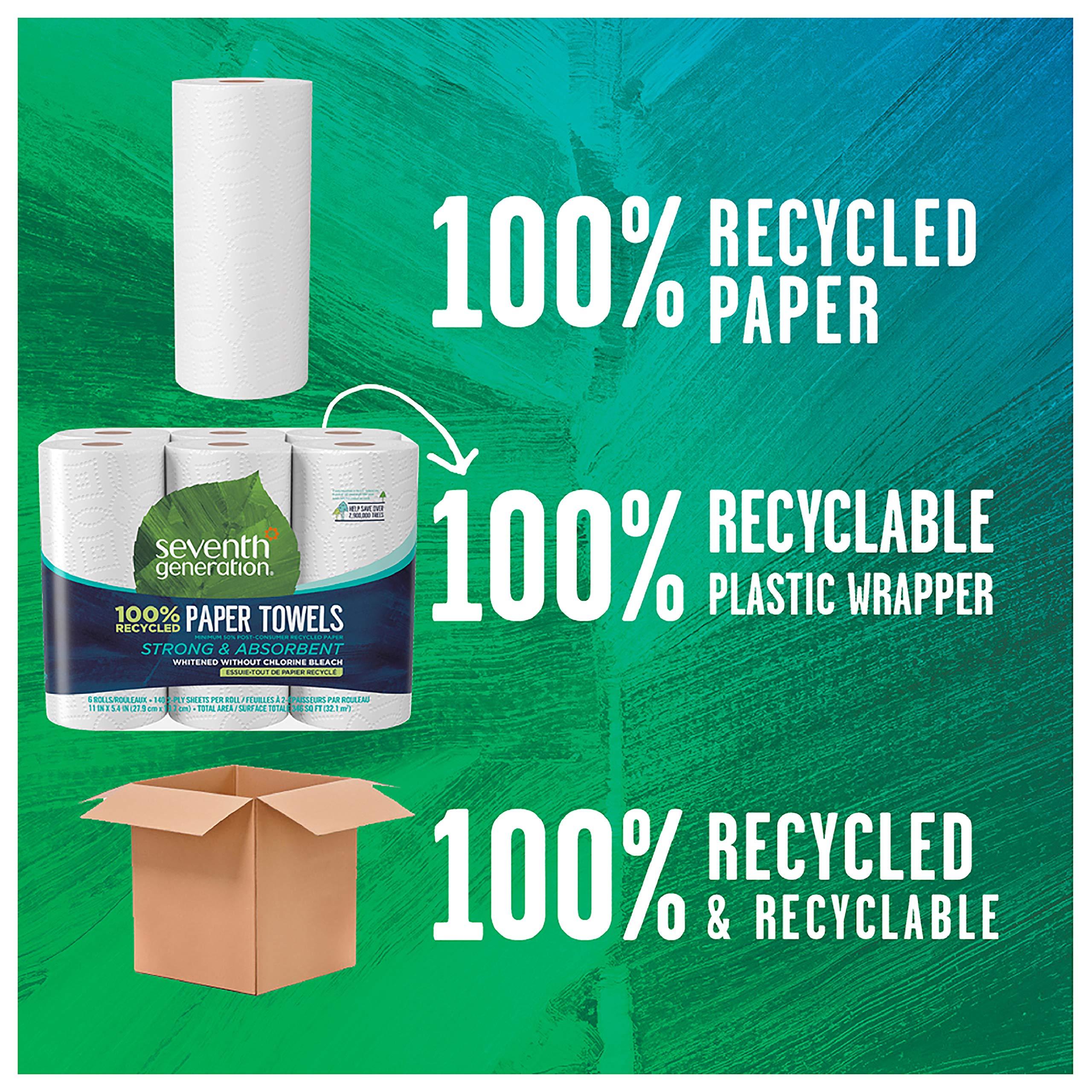 Seventh Generation 100% Recycled Paper Towels, 2 Ply, 140 Sheets, 6 Rolls - Image 4