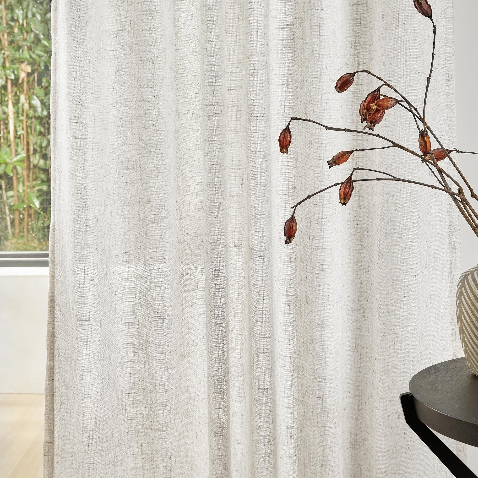 MYSKY HOME Linen Curtains for Living Room, Natural Semi Sheer Curtains & Drapes 84 inches Length 2 Panels Set Farmhouse Country Boho Style Back Tab Draperies for Sliding Glass Door, 50" Wide, Linen - Image 4