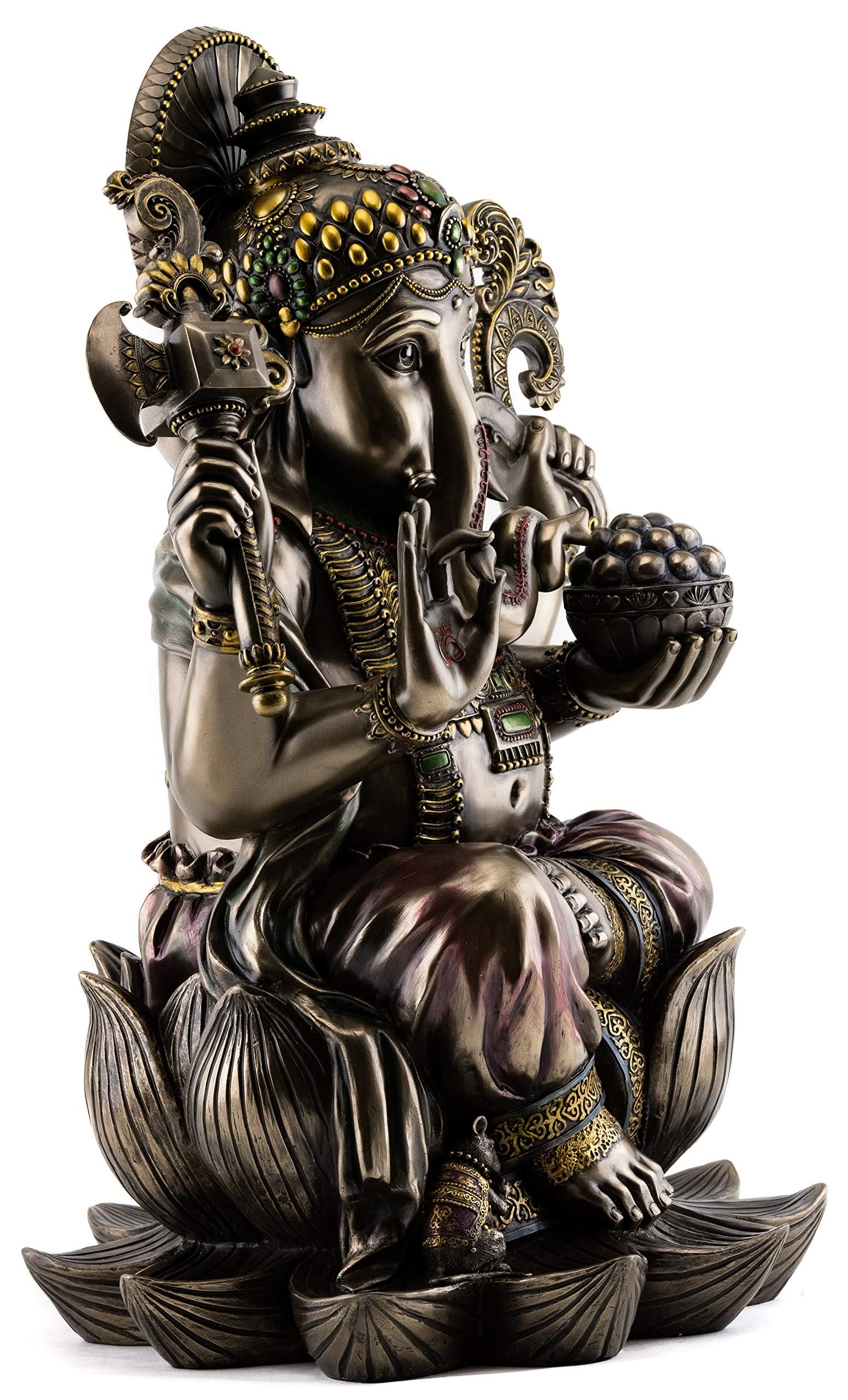 Top Collection Large Ganesh on Lotus Pedestal Statue- Ganesha Lord of Success and Destroyer of Evil Sculpture in Premium Cold Cast Bronze - 18-Inch Collectible Hindu Elephant Figurine - Image 4