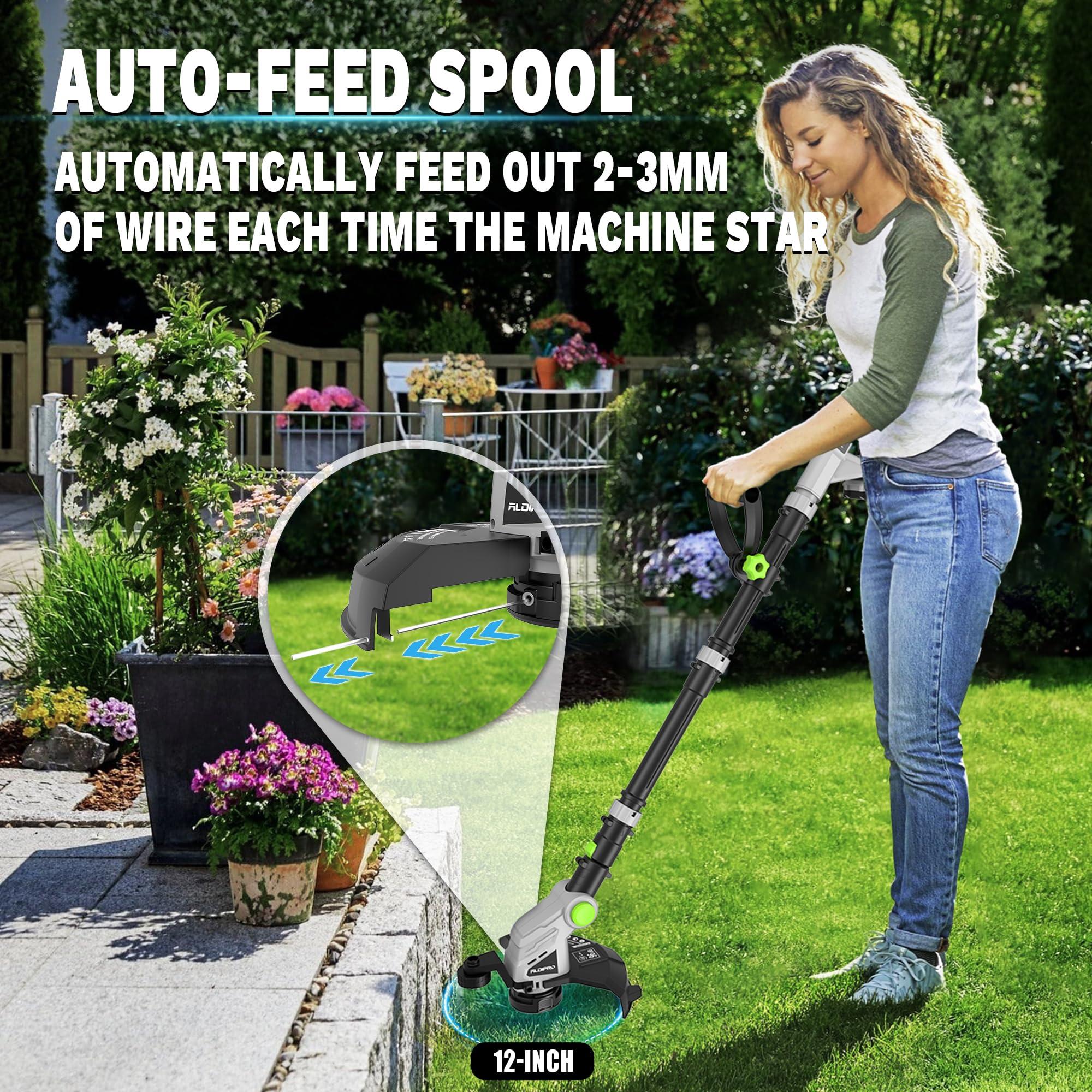 Cordless String Trimmer and Leaf Blower Combo with 2.0Ah Battery & Fast Charger, Ultra-Lightweight Blower 400CFM/130MPH and 12" Auto-Feed Trimmer for Elderly/Women, Garden Lawn Care - Image 6