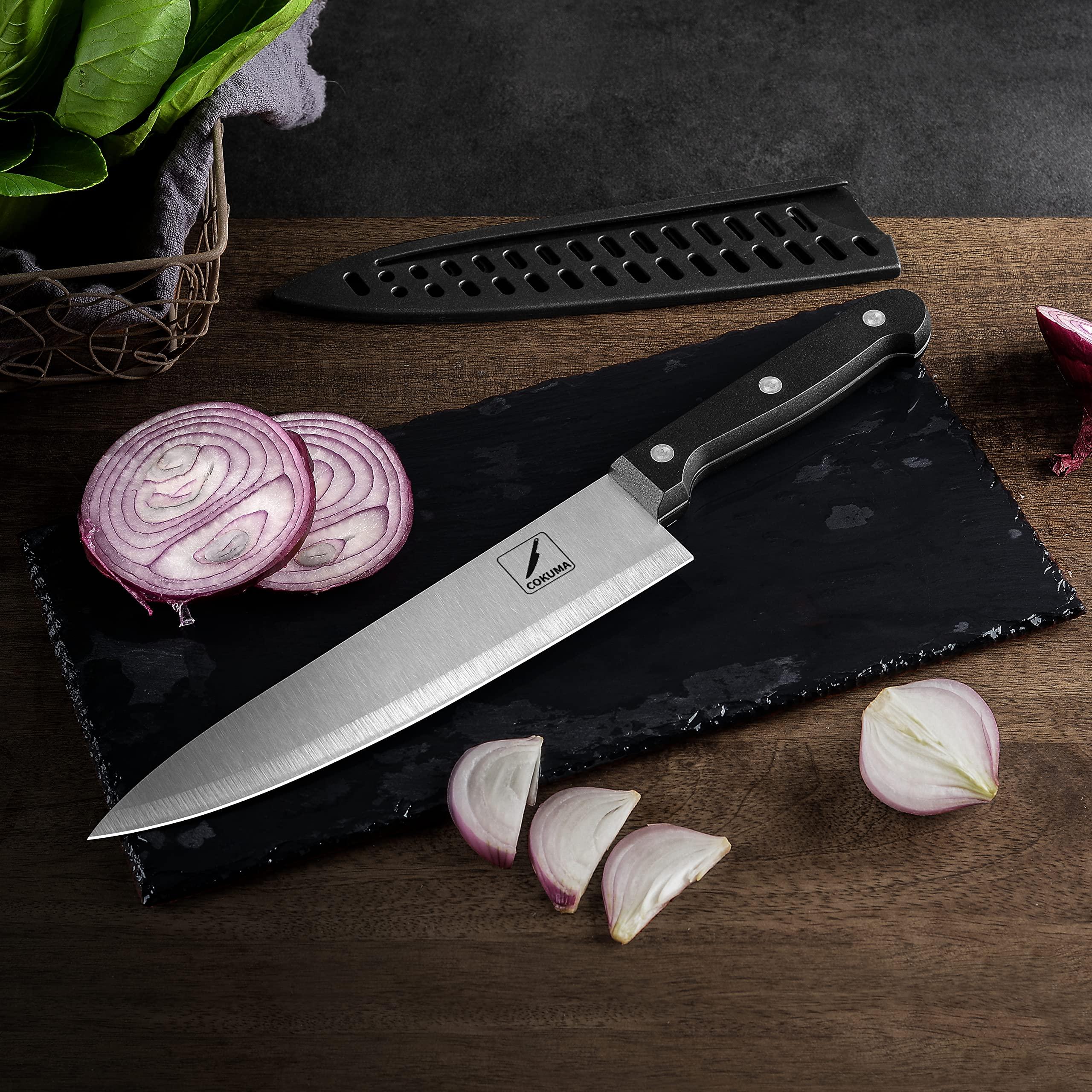 COKUMA Kitchen Knife, 3-Pcs Knife Set With Sheath, 8 Inch Chef Knife, 4.5 Inch Utility Knife, 4 Inch Paring Chef Knife, Stainless Steel, Black - Image 6
