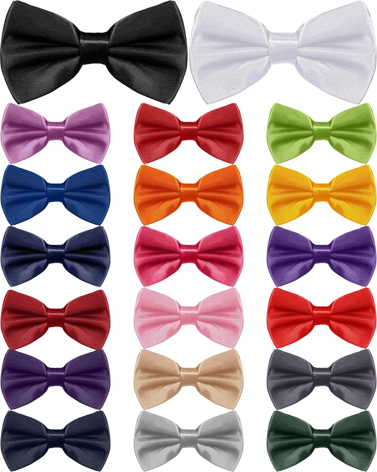 Hercicy 20 Pieces Bow Ties for Men, Formal Satin Solid Tuxedo Adjustable Length Pre Tied Bow Ties for Wedding Celebration