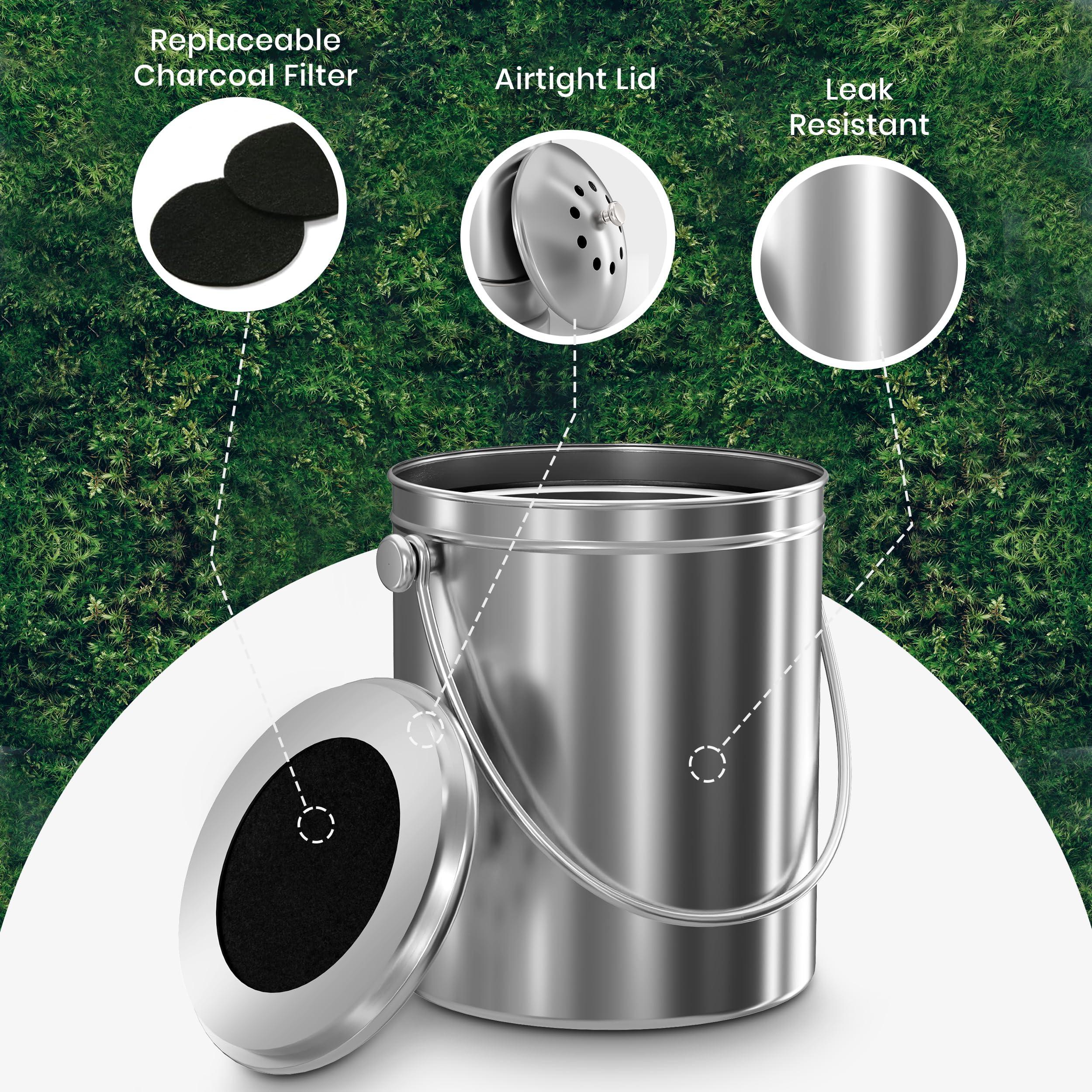 Utopia Kitchen Compost Bin for Kitchen Countertop, 1.3 Gallon Compost Bucket for Kitchen with Lid, Includes 1 Spare Charcoal Filter, Home Essentials - (Silver) - Image 5