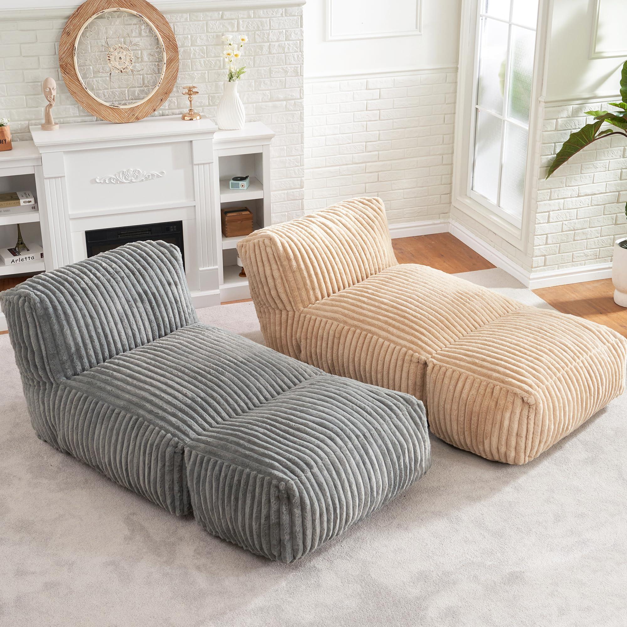 Hobestluk Big Bean Bag Lounger Chairs Large Beanbag Chair for Adults Bean Bag Sofa with Memory Foam Filled for Living Room, Bedroom or Balcony (Grey) - Image 7
