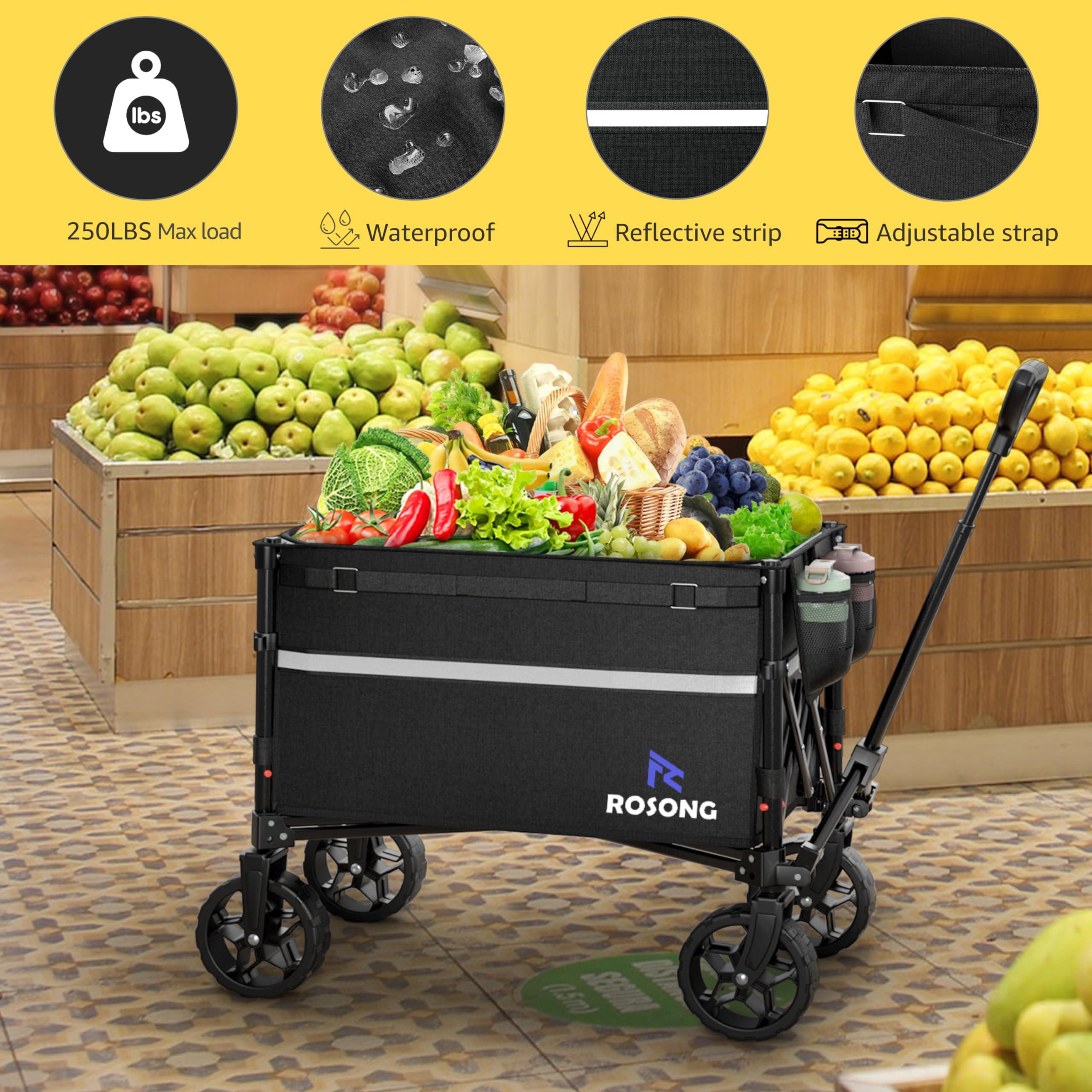 ROSONG Collapsible Wagon Cart with Wheels Foldable - Folding Utility Heavy Duty Wagons Carts for Grocery Sports Garden Shopping Camping - Image 4